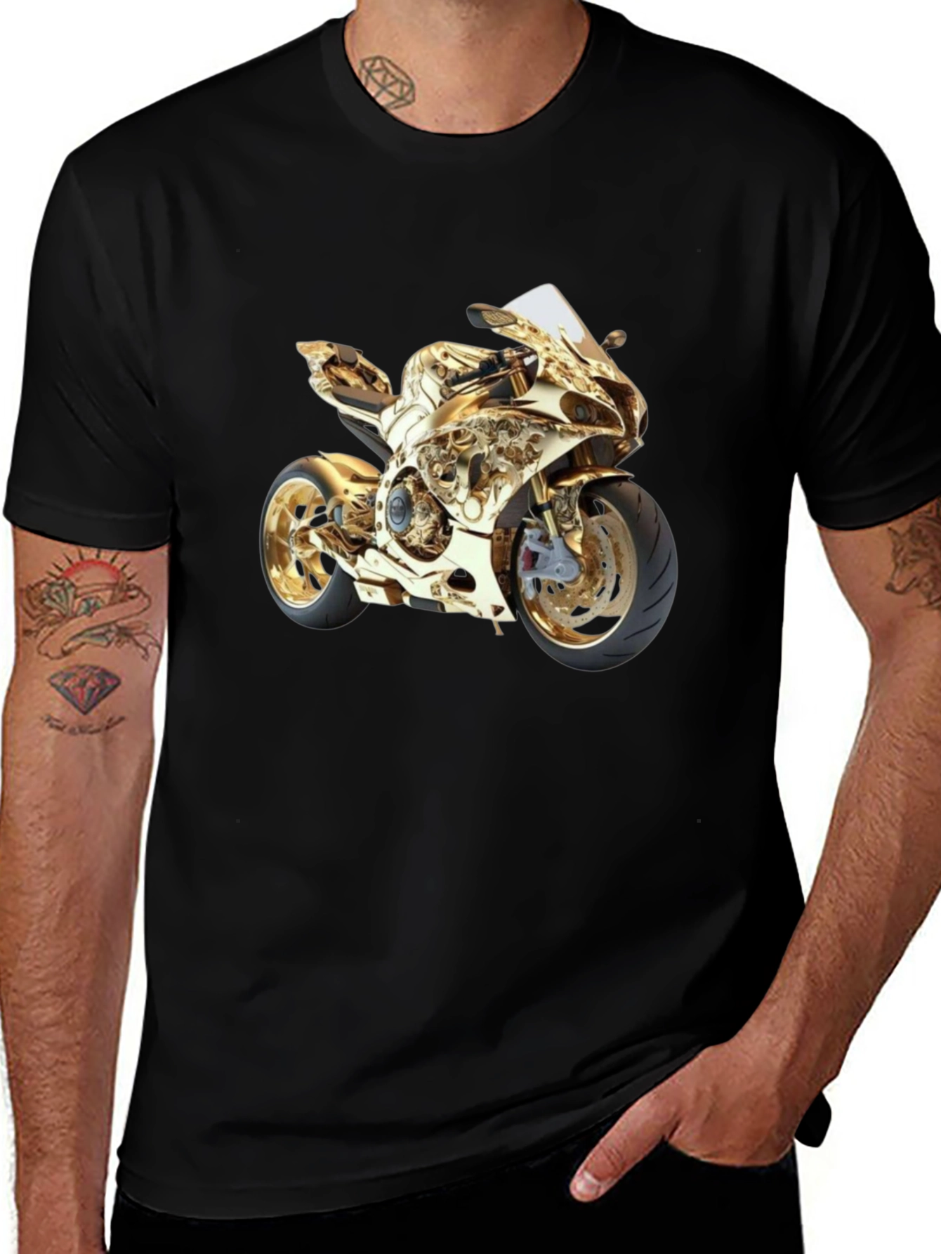 Gold Motorcycle Graphic Tee - Ride in Style