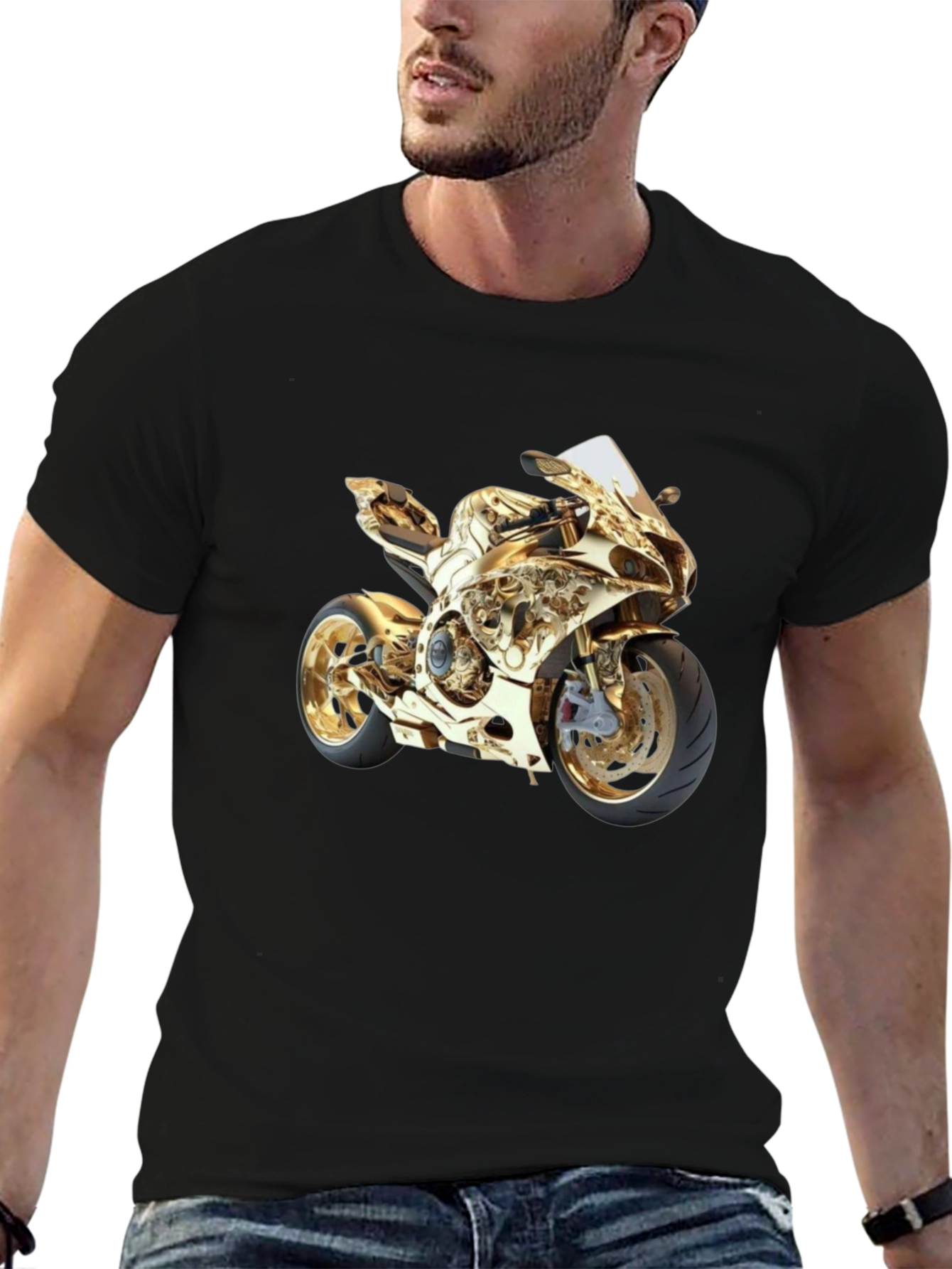Gold Motorcycle Graphic Tee - Ride in Style