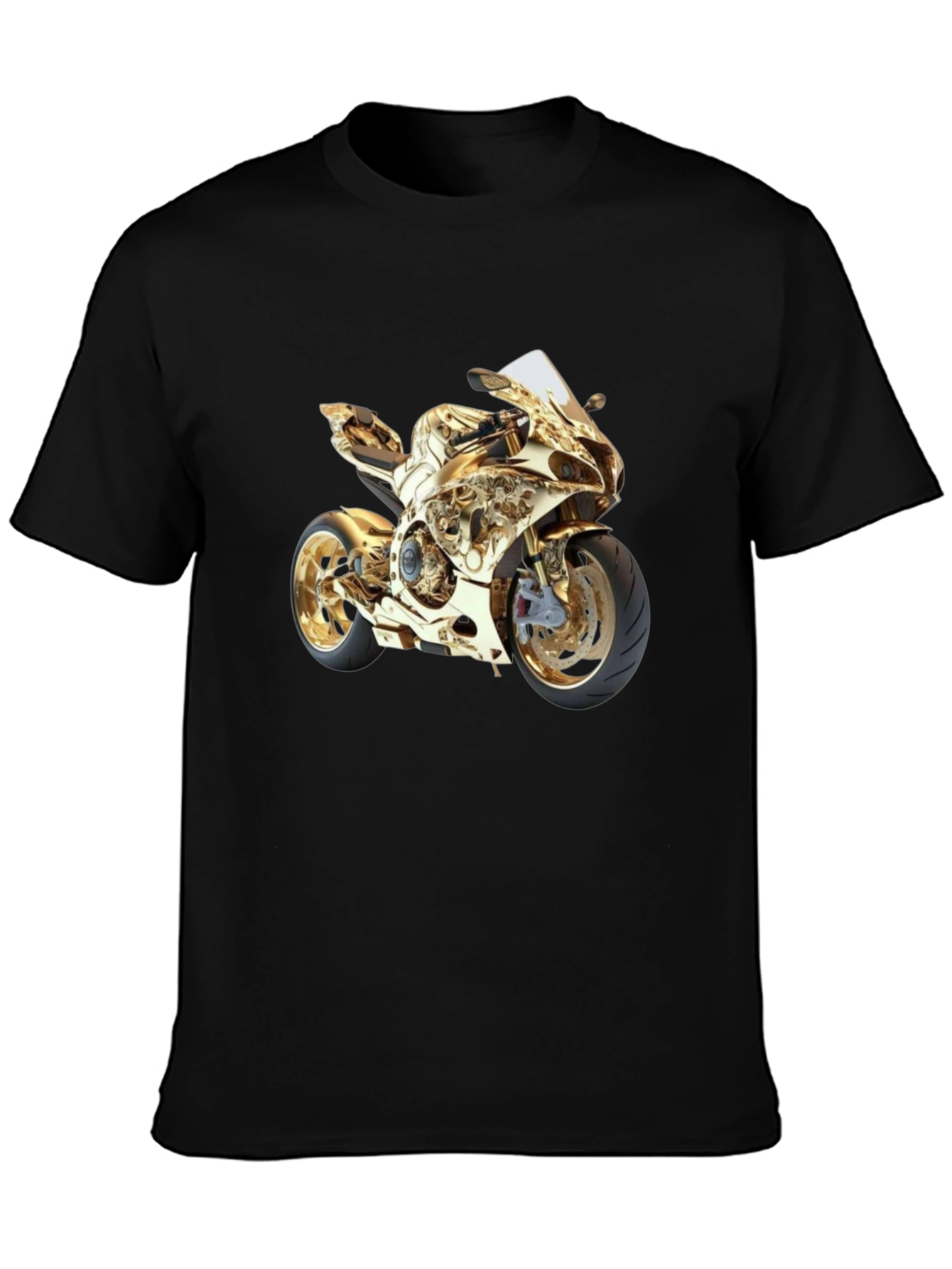 Gold Motorcycle Graphic Tee - Ride in Style