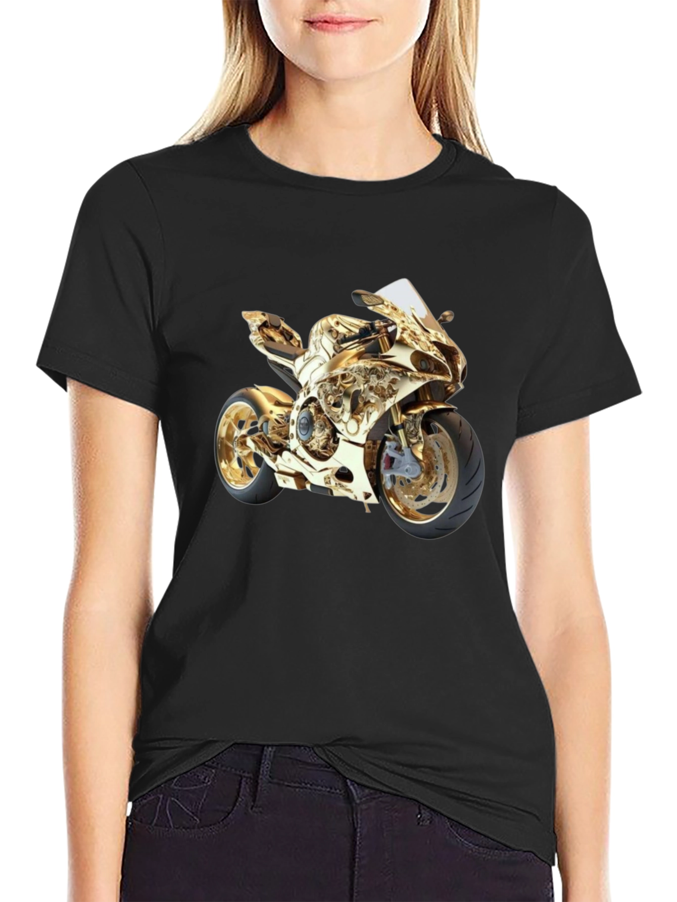 Gold Motorcycle Graphic Tee - Ride in Style