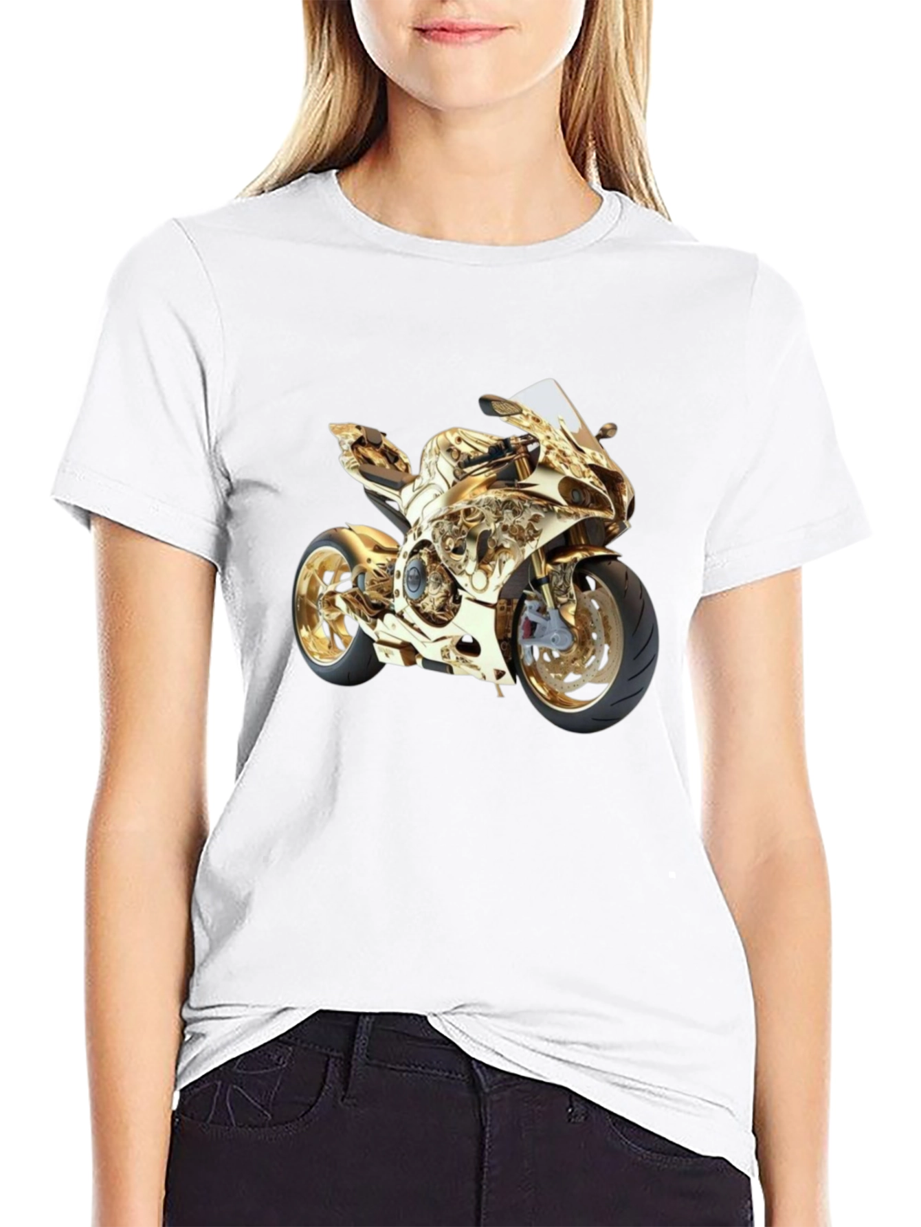 Gold Motorcycle Graphic Tee - Ride in Style