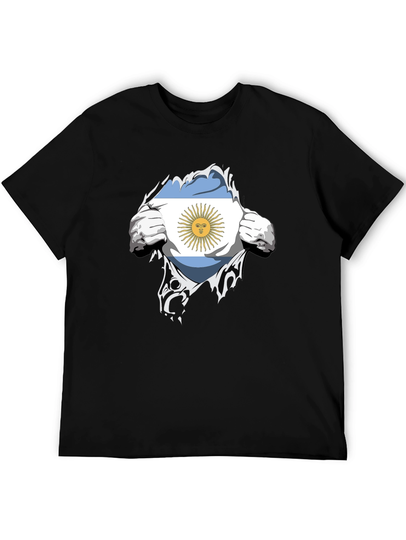 Argentina Flag Chest Rip Black T-Shirt