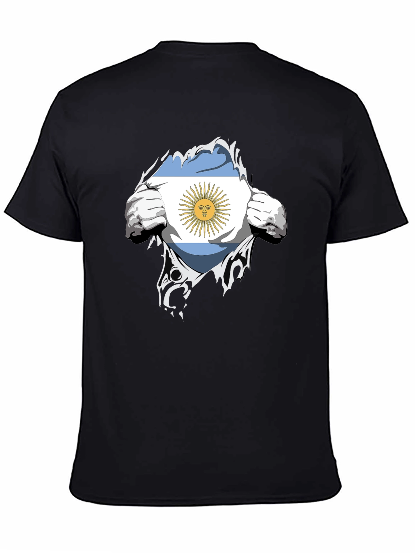 Argentina Flag Chest Rip Black T-Shirt
