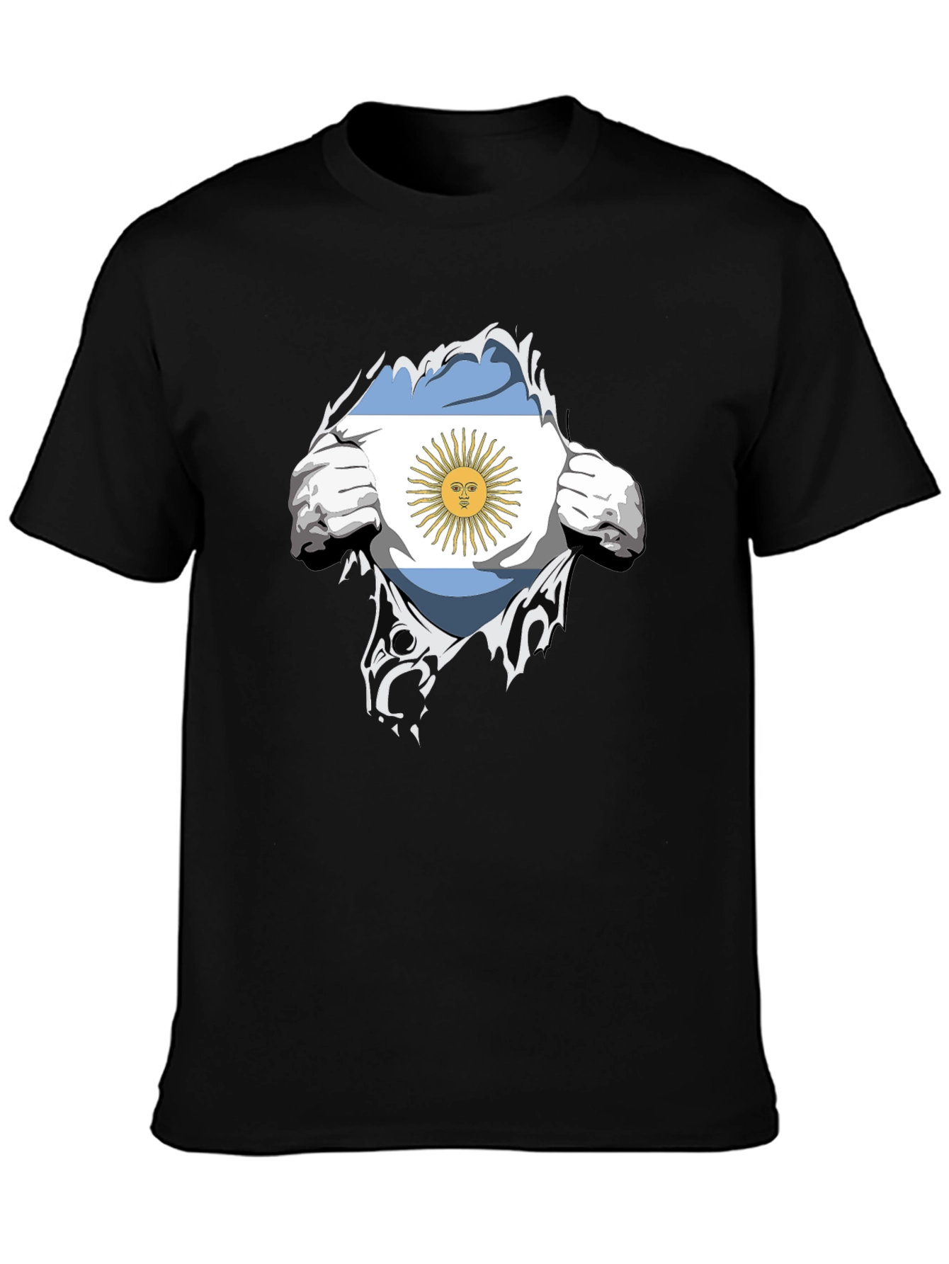 Argentina Flag Chest Rip Black T-Shirt