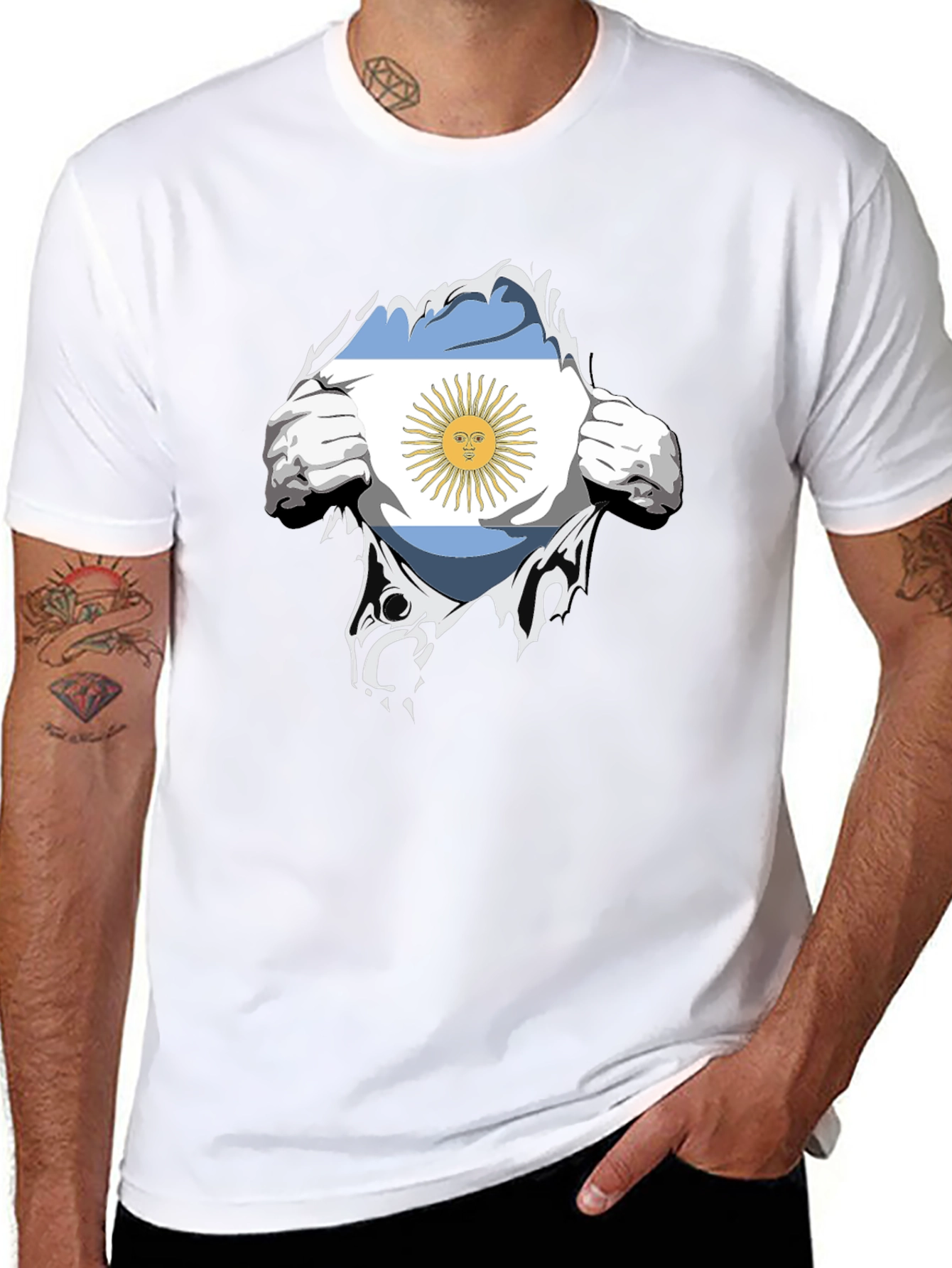 Argentina Flag Chest Rip Black T-Shirt