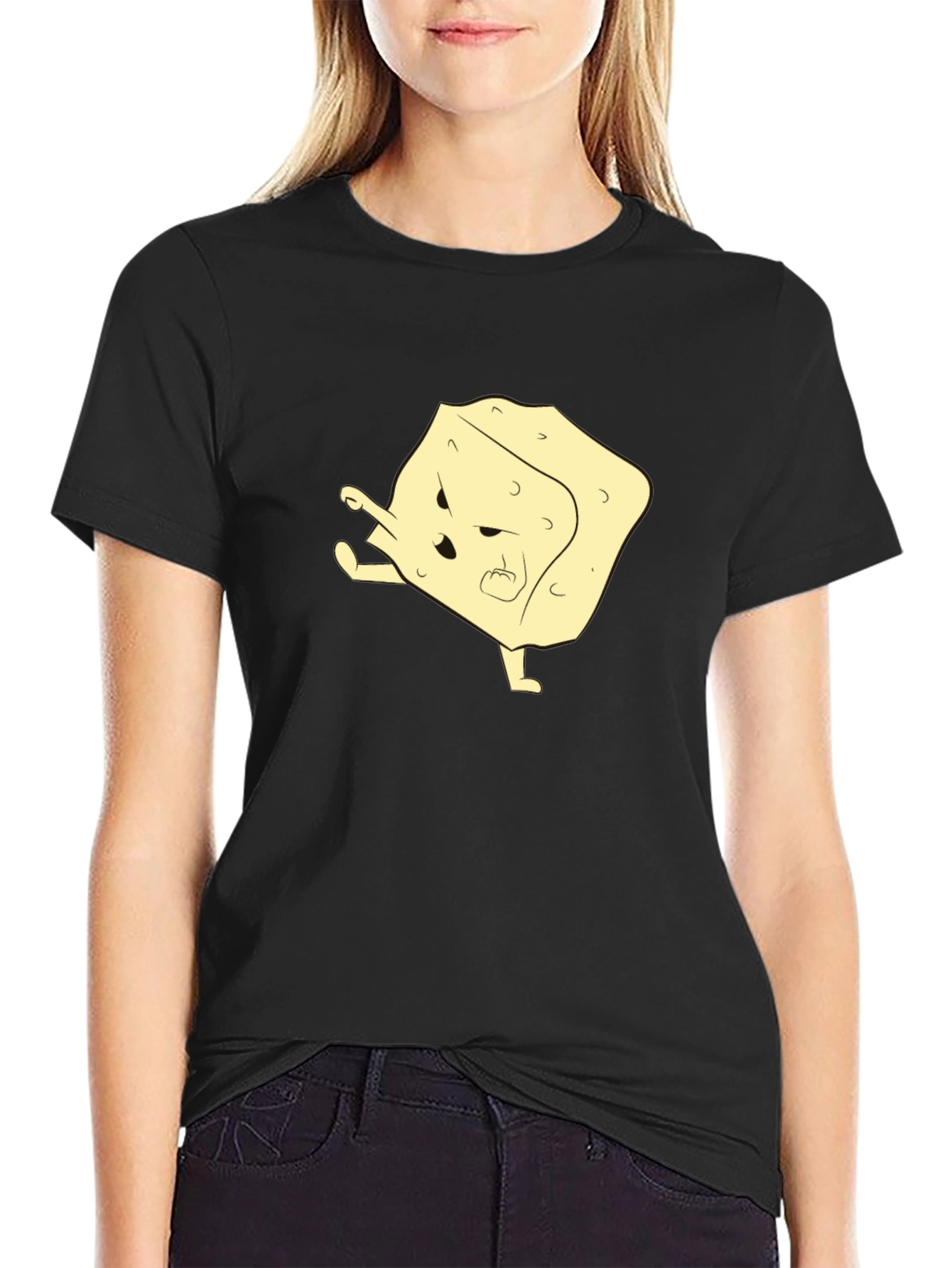Funny Cartoon Tofu T-Shirt - Black