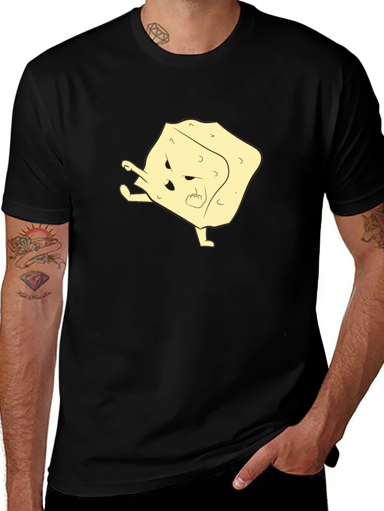 Funny Cartoon Tofu T-Shirt - Black
