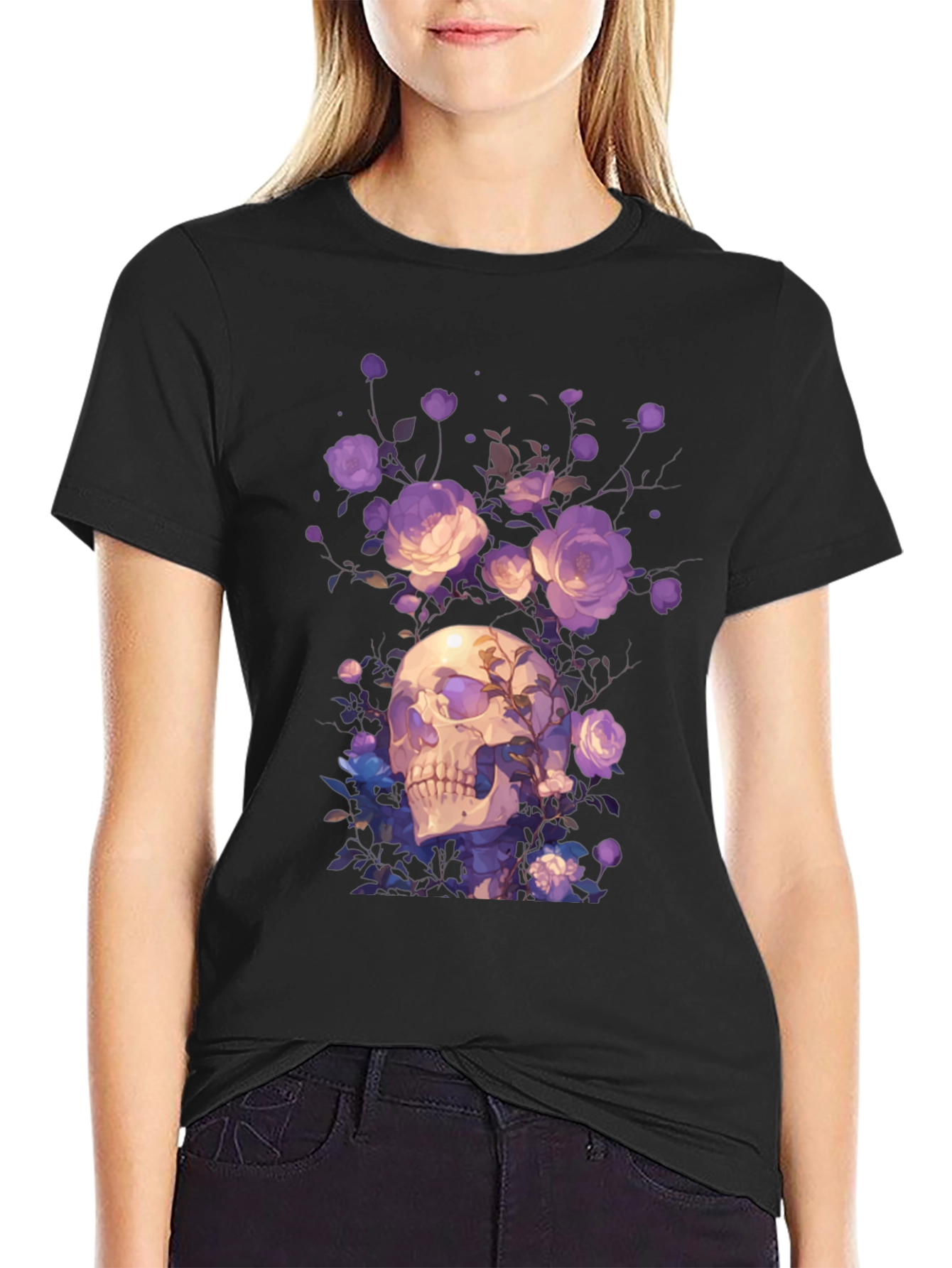 Floral Skull Graphic T-Shirt - Artistic Design
