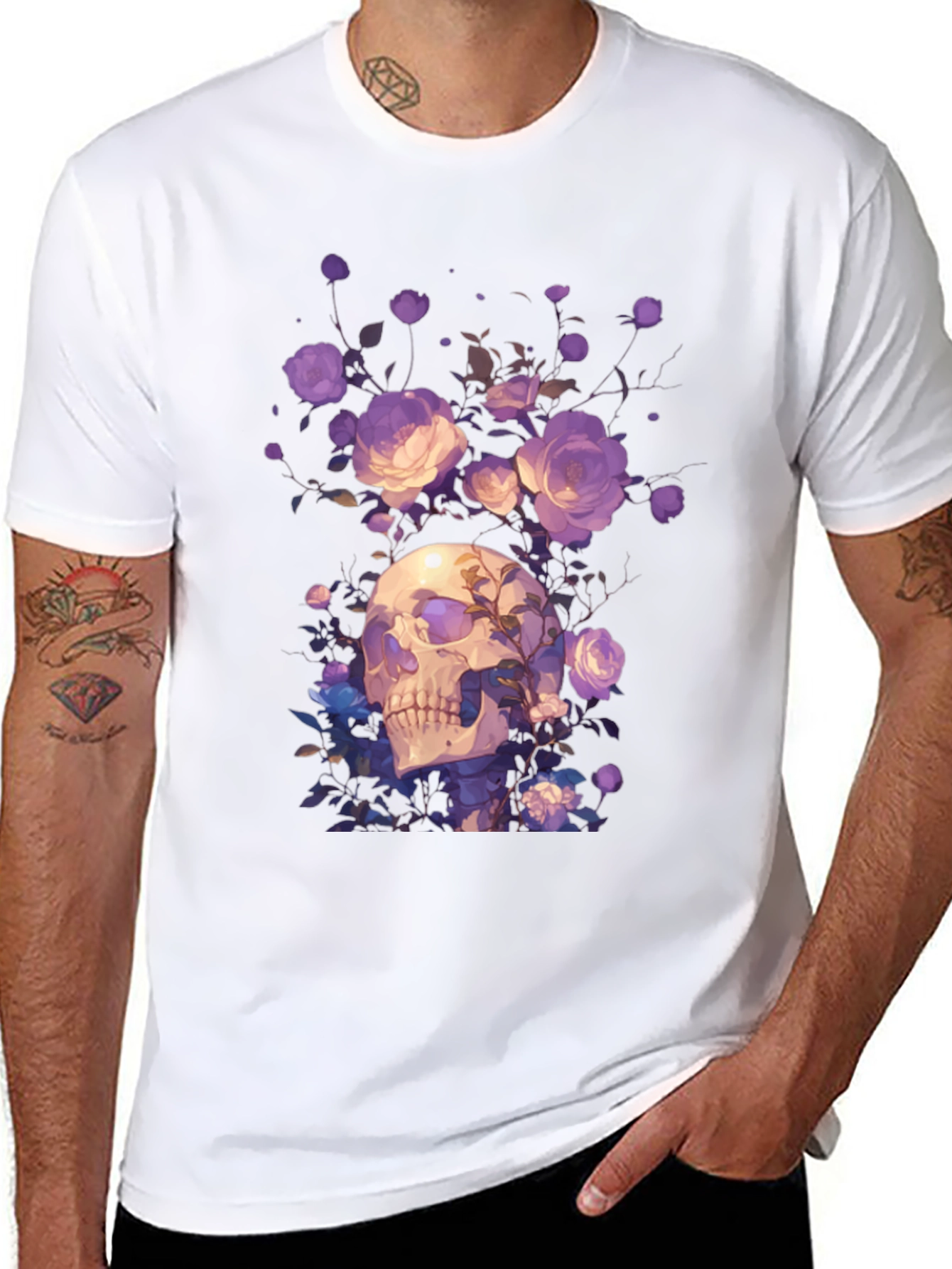 Floral Skull Graphic T-Shirt - Artistic Design