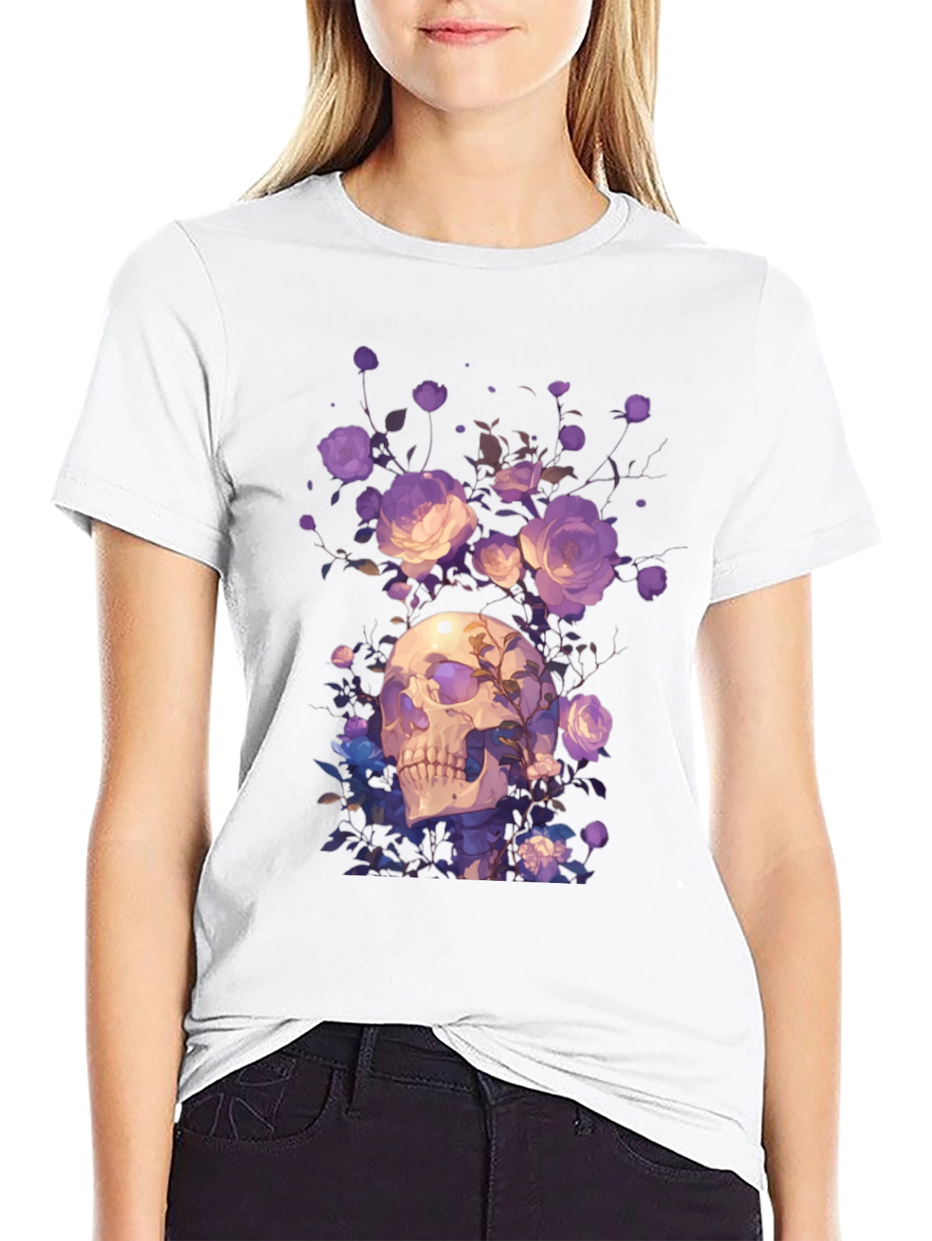Floral Skull Graphic T-Shirt - Artistic Design