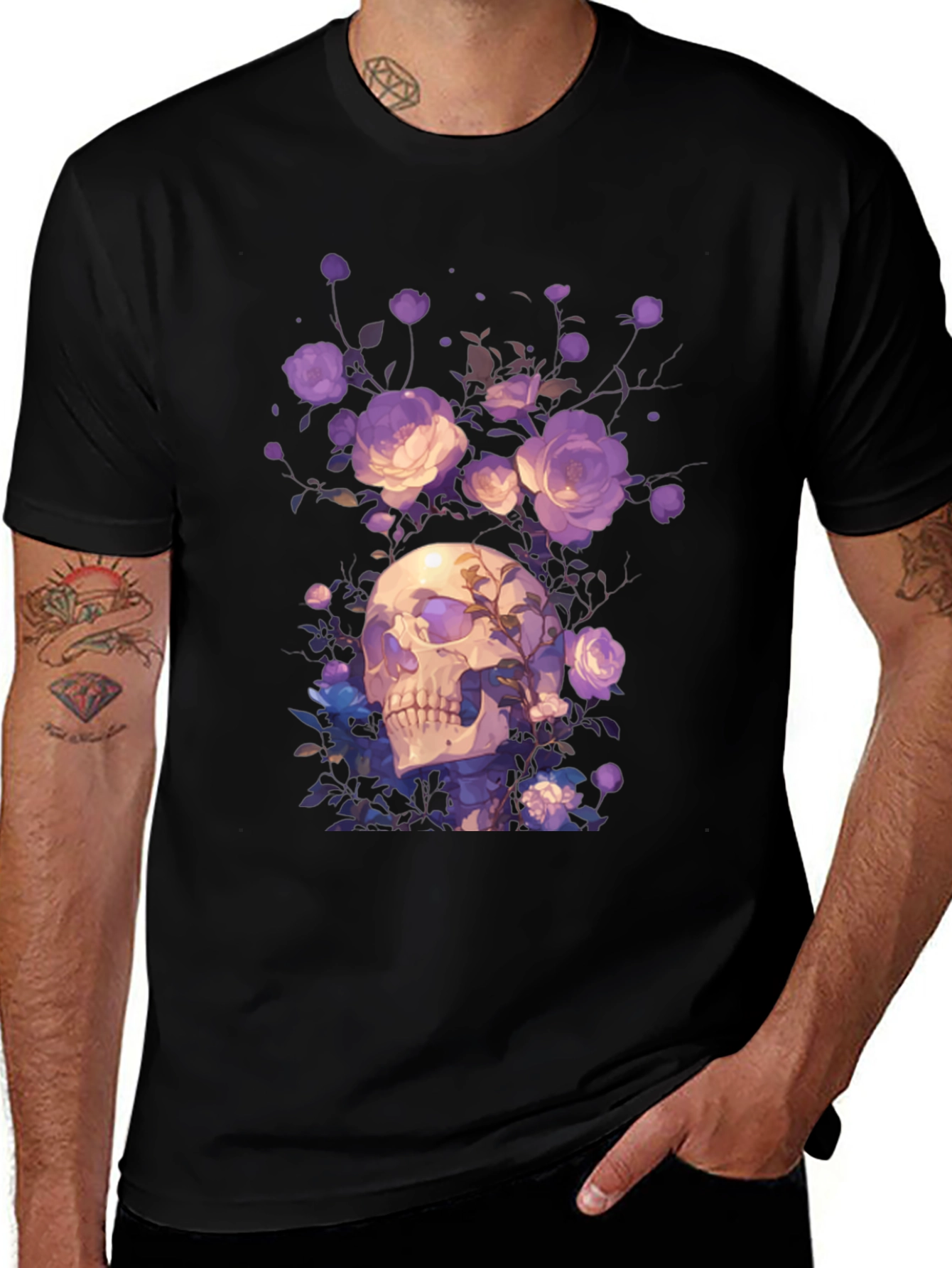 Floral Skull Graphic T-Shirt - Artistic Design