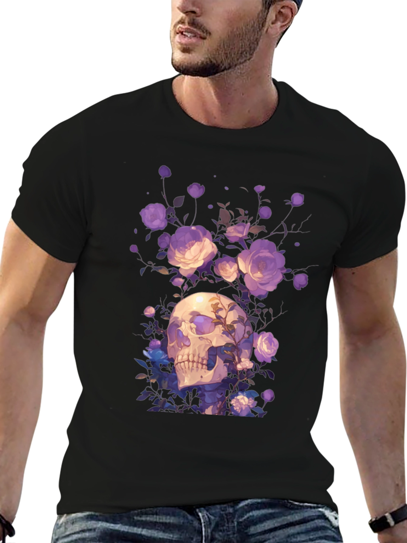 Floral Skull Graphic T-Shirt - Artistic Design