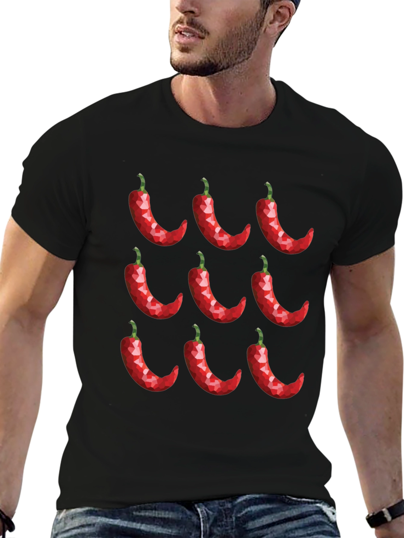 Chili Pepper Pattern Black T-Shirt