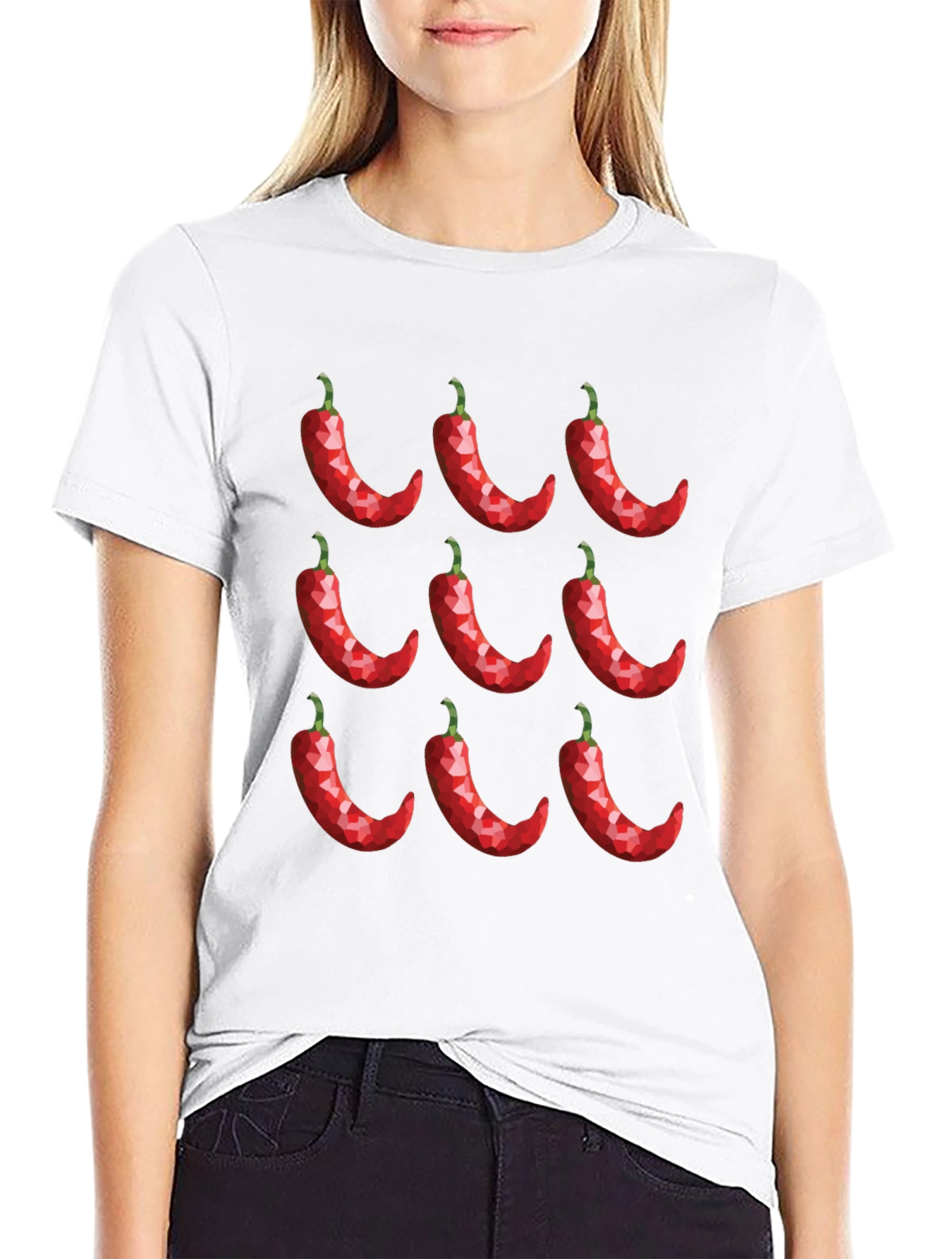 Chili Pepper Pattern Black T-Shirt