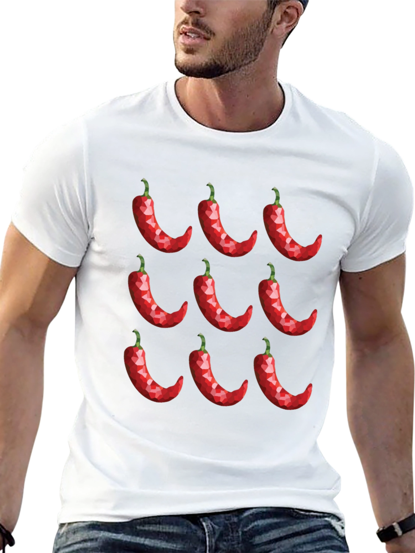Chili Pepper Pattern Black T-Shirt