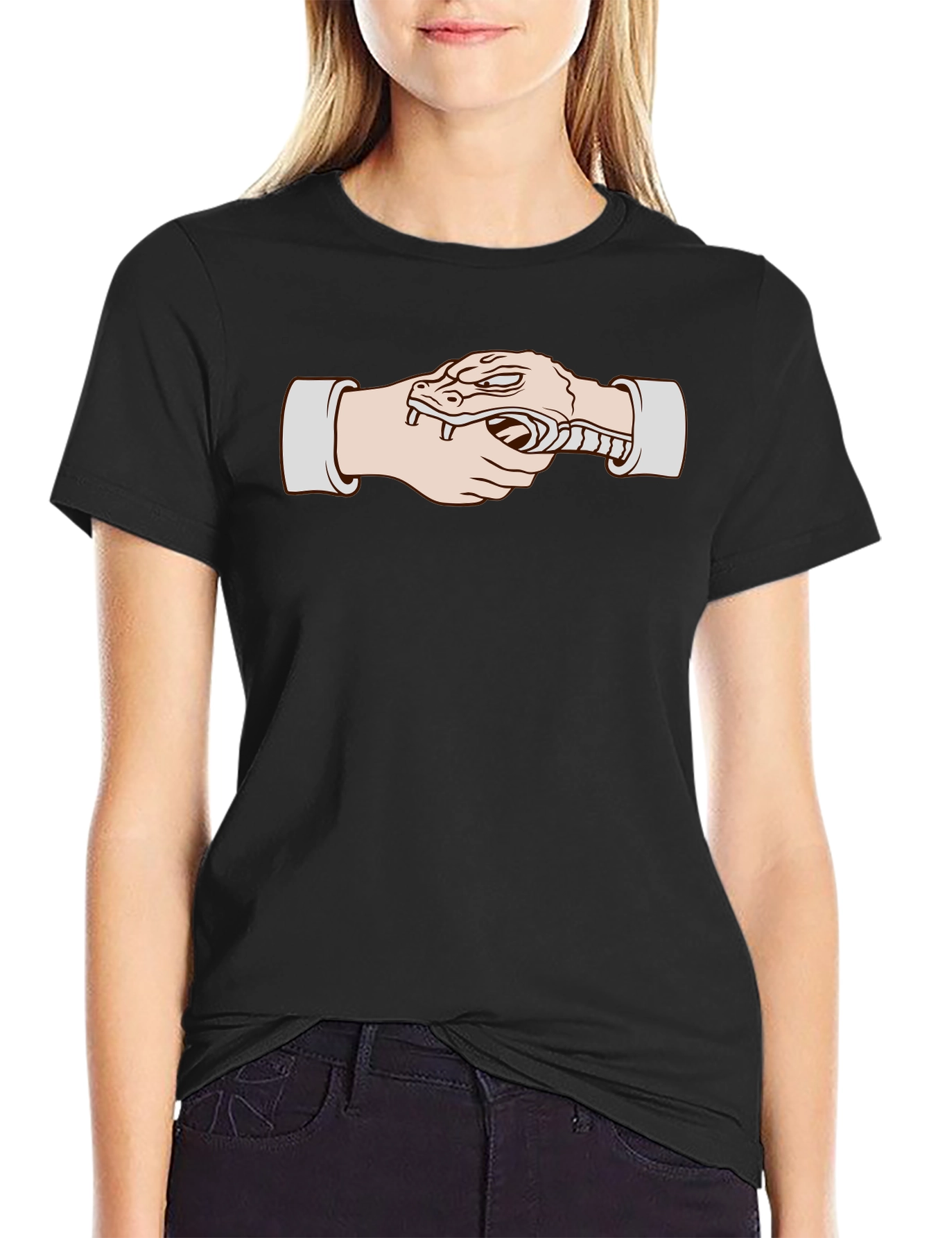 Snake Handshake Graphic T-Shirt - Unique Design