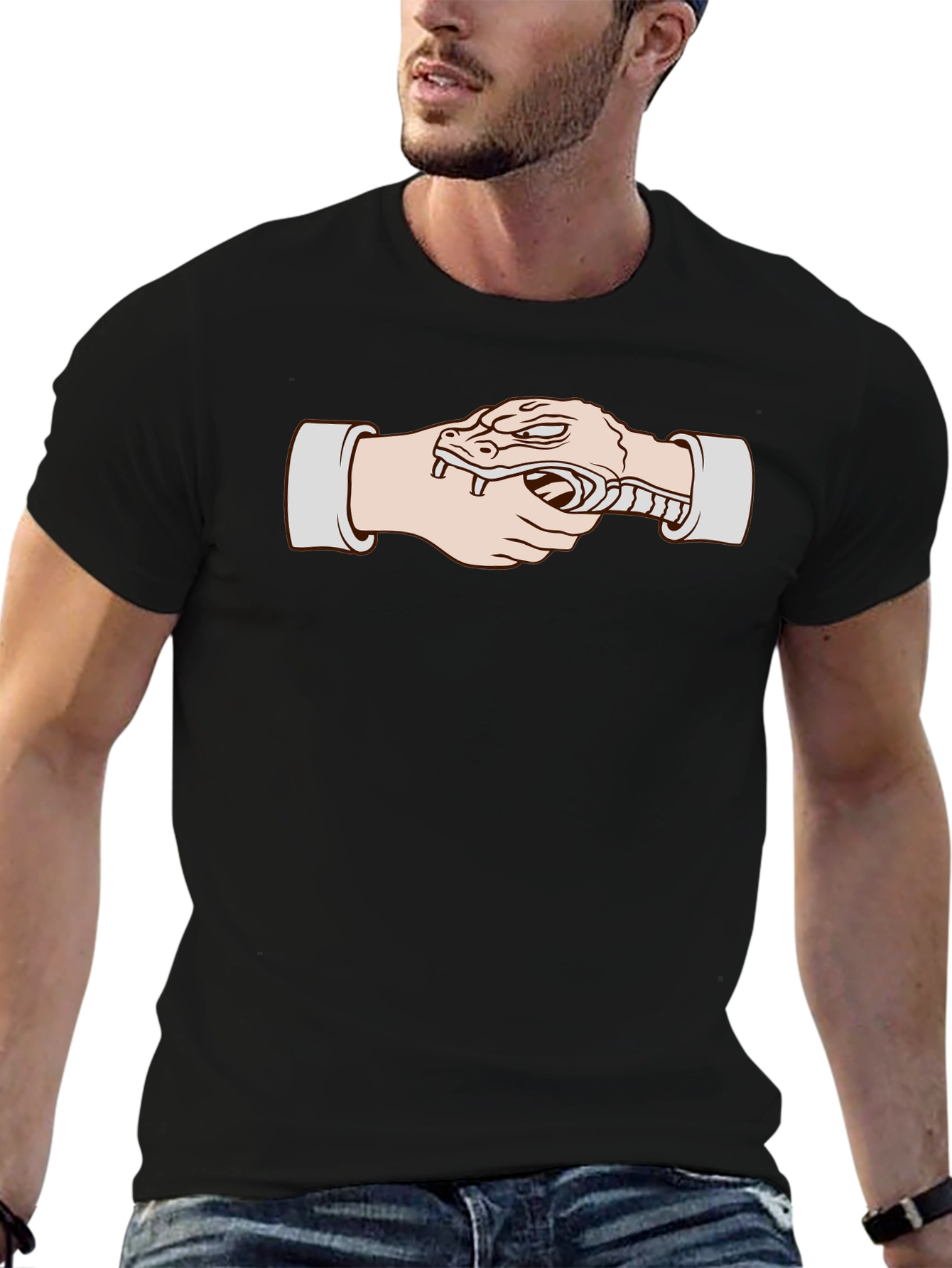 Snake Handshake Graphic T-Shirt - Unique Design