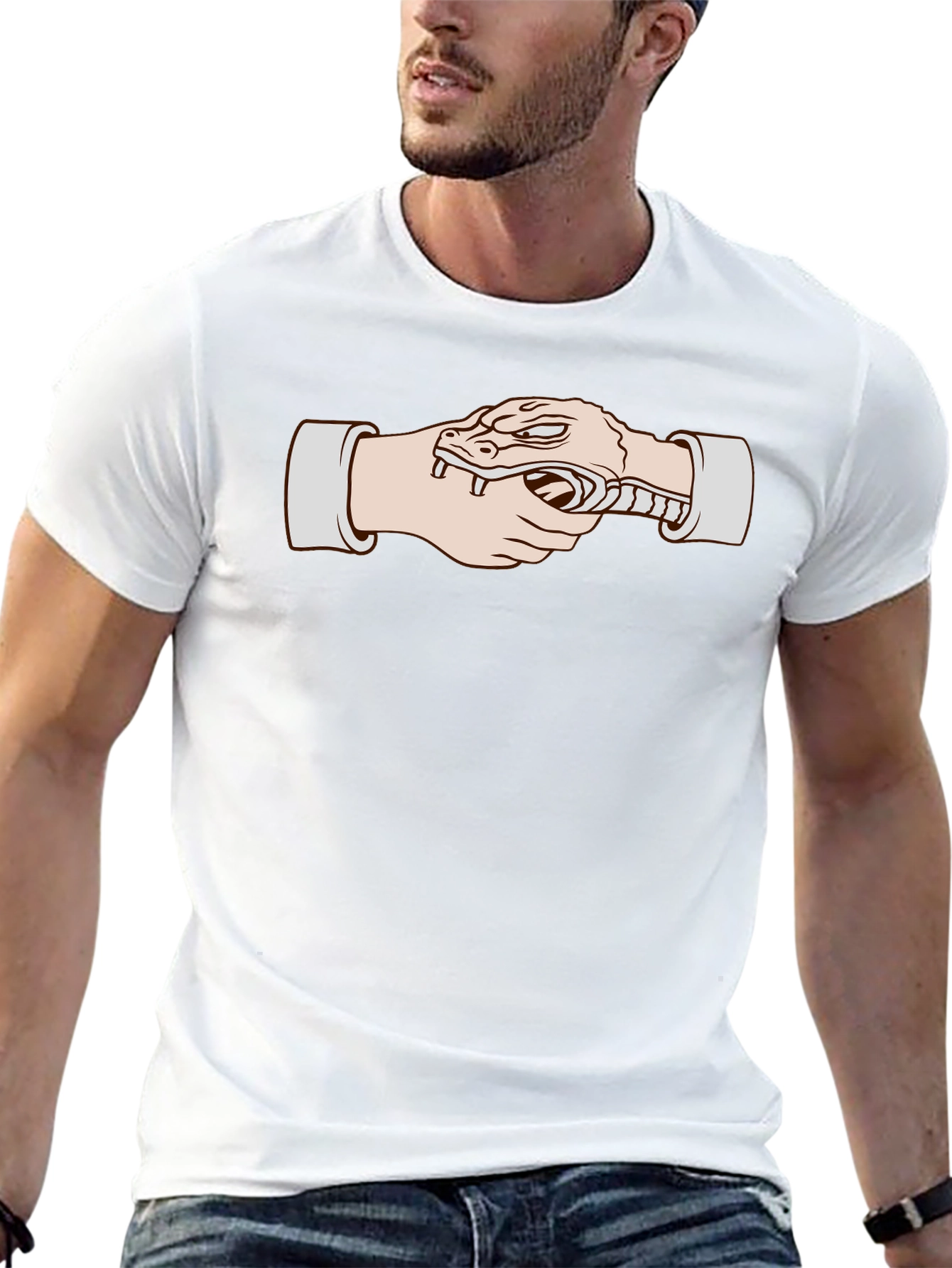 Snake Handshake Graphic T-Shirt - Unique Design