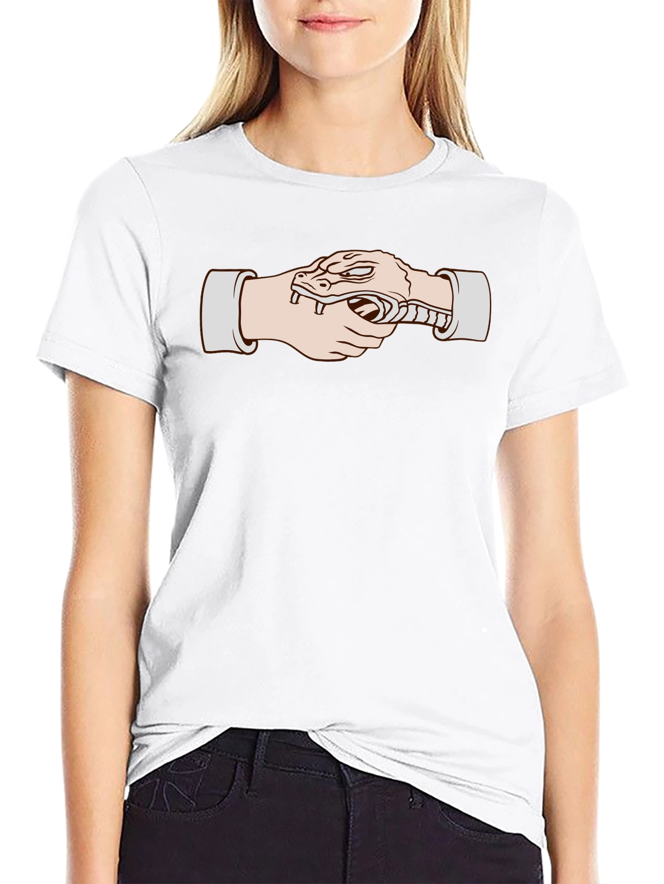 Snake Handshake Graphic T-Shirt - Unique Design