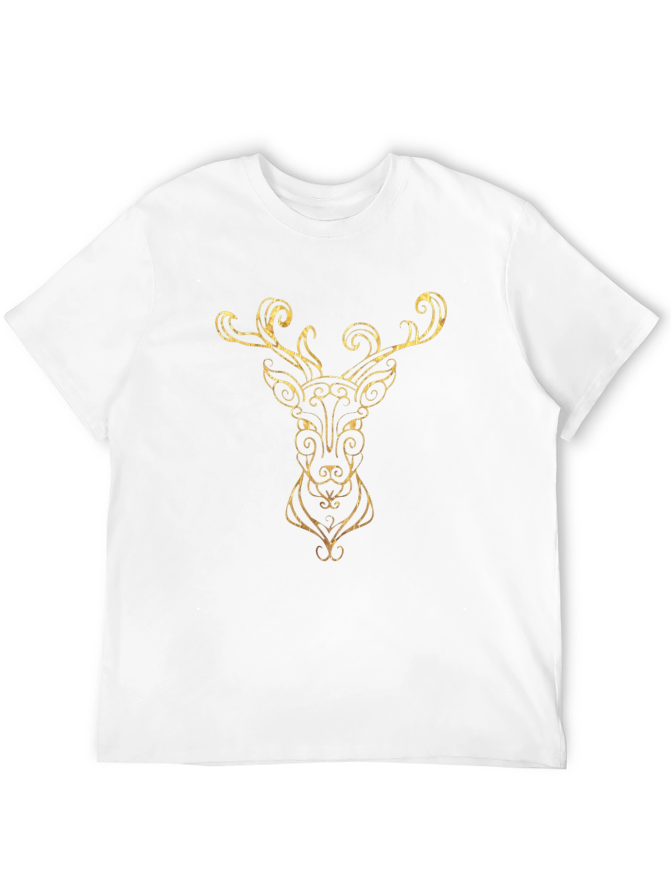 Golden Deer Head Graphic Black T-Shirt