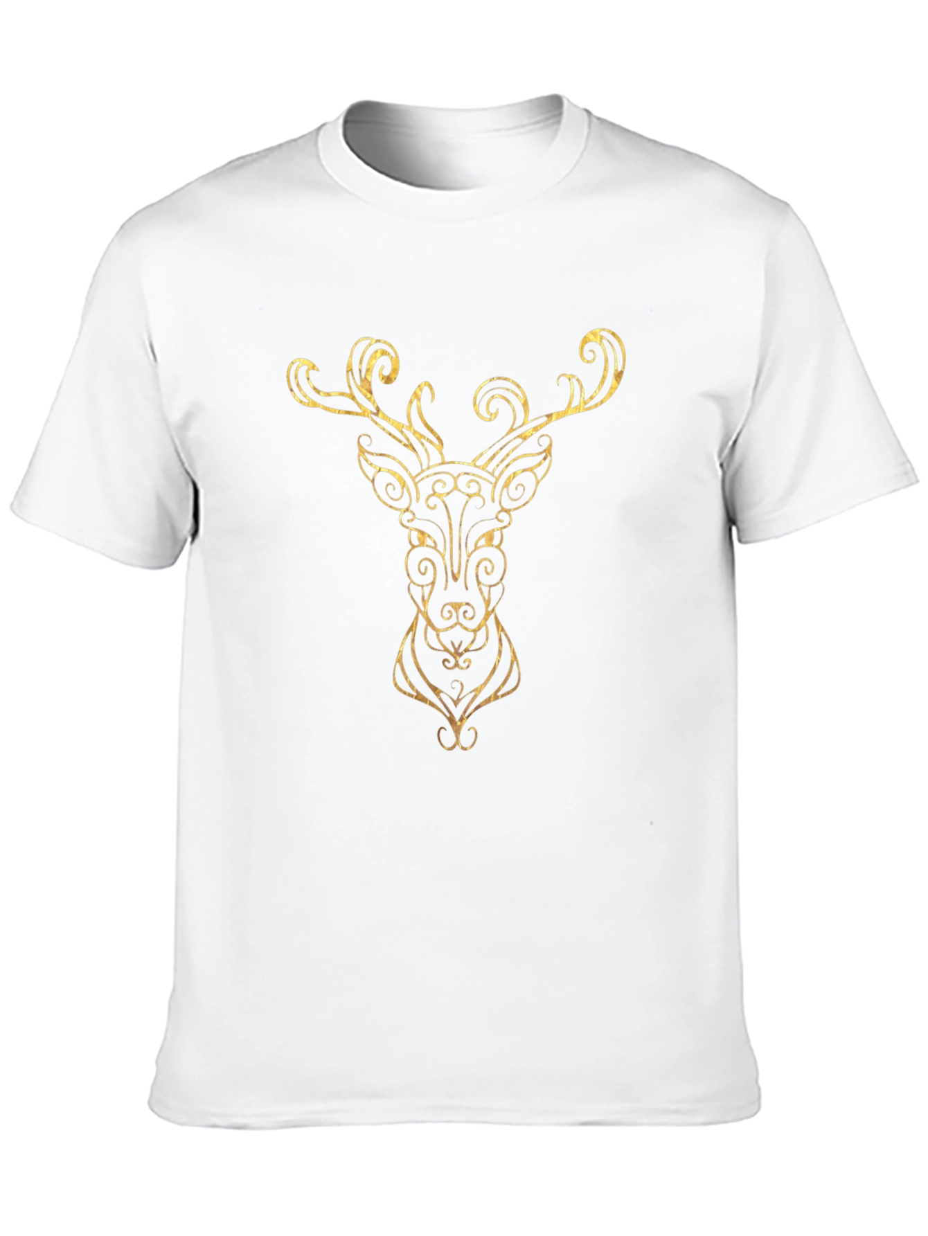 Golden Deer Head Graphic Black T-Shirt