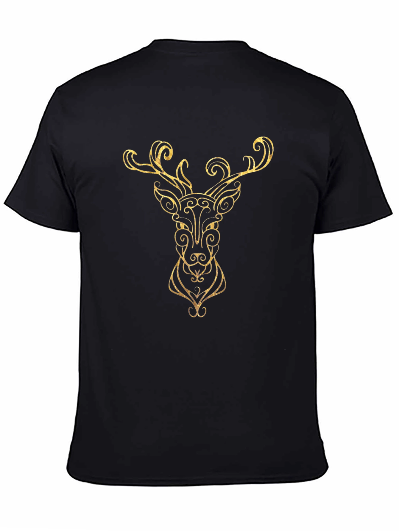 Golden Deer Head Graphic Black T-Shirt