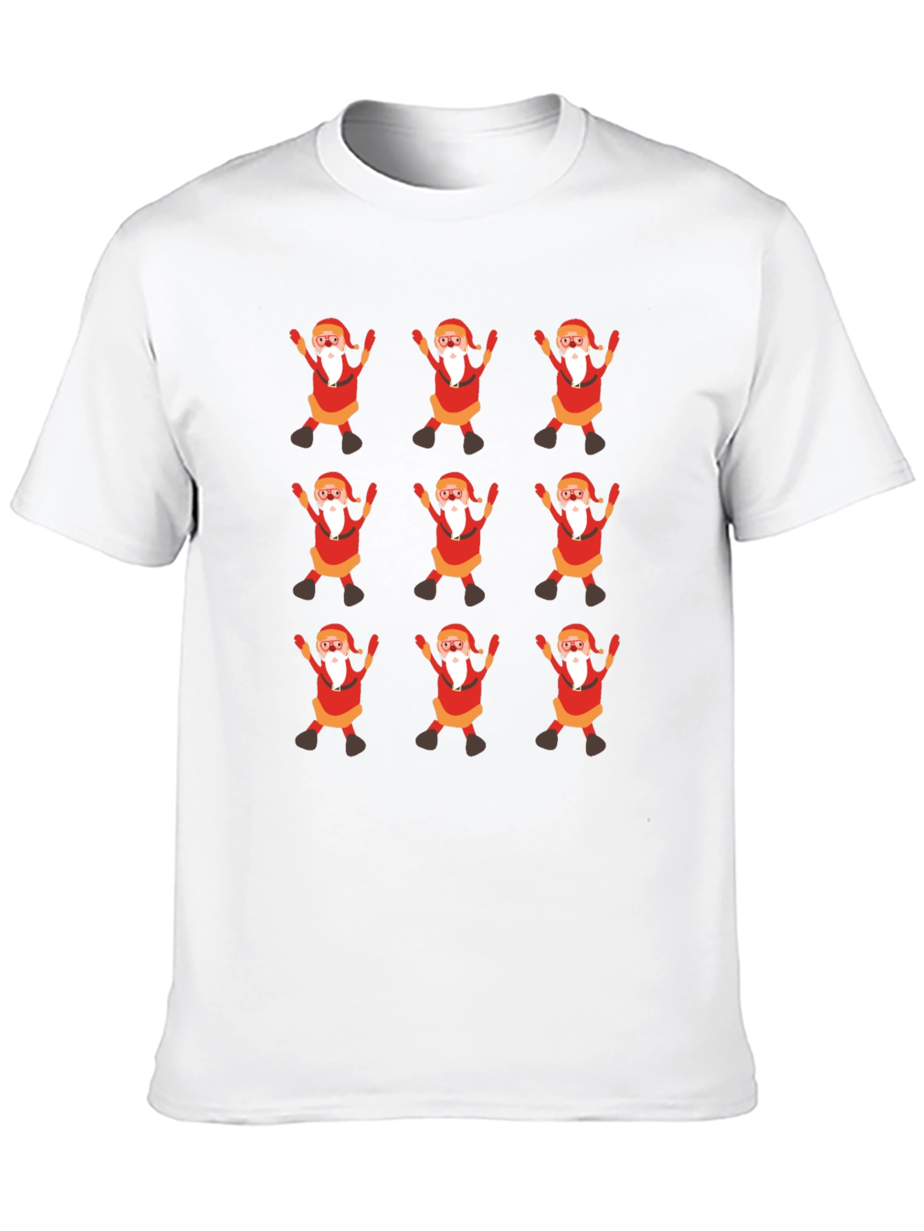 Festive Santa Pattern Black T-Shirt