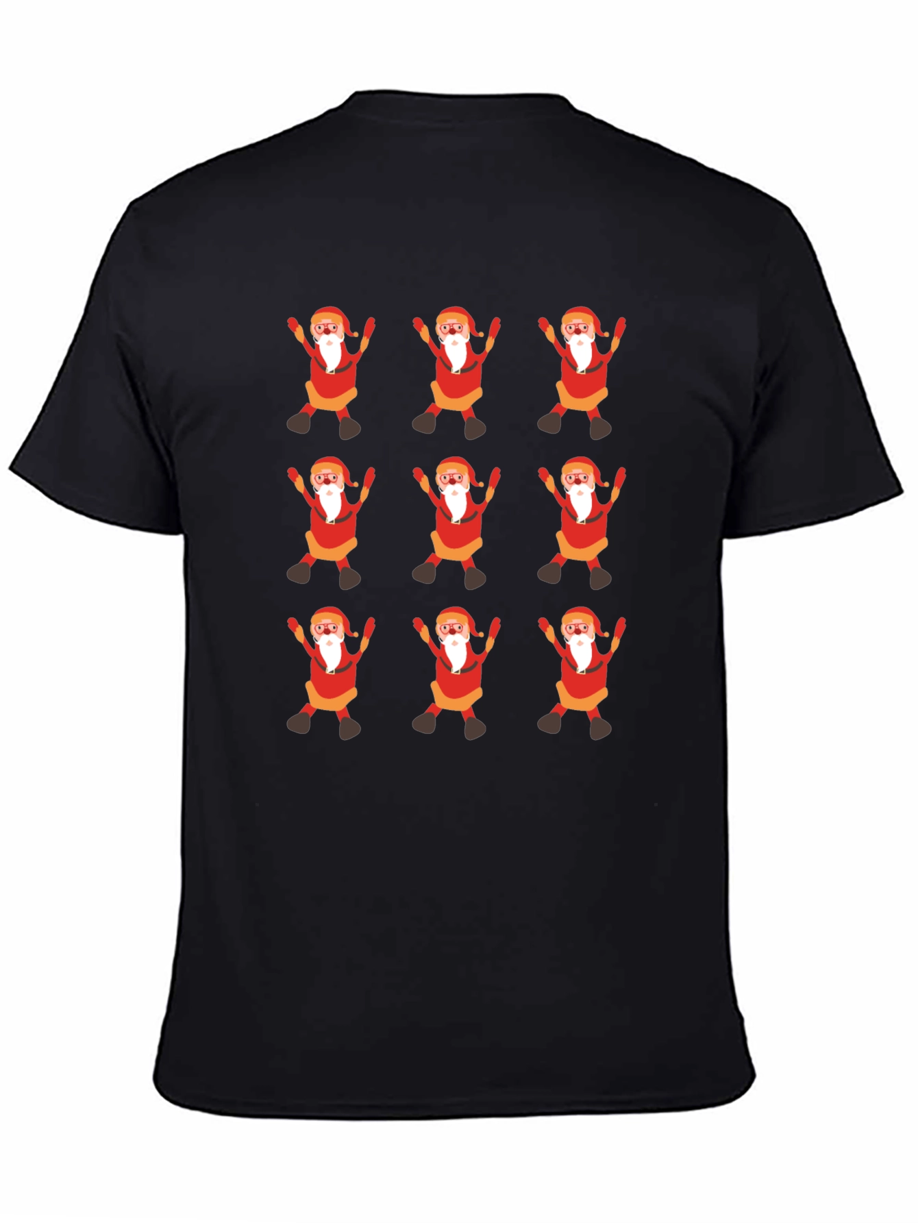 Festive Santa Pattern Black T-Shirt