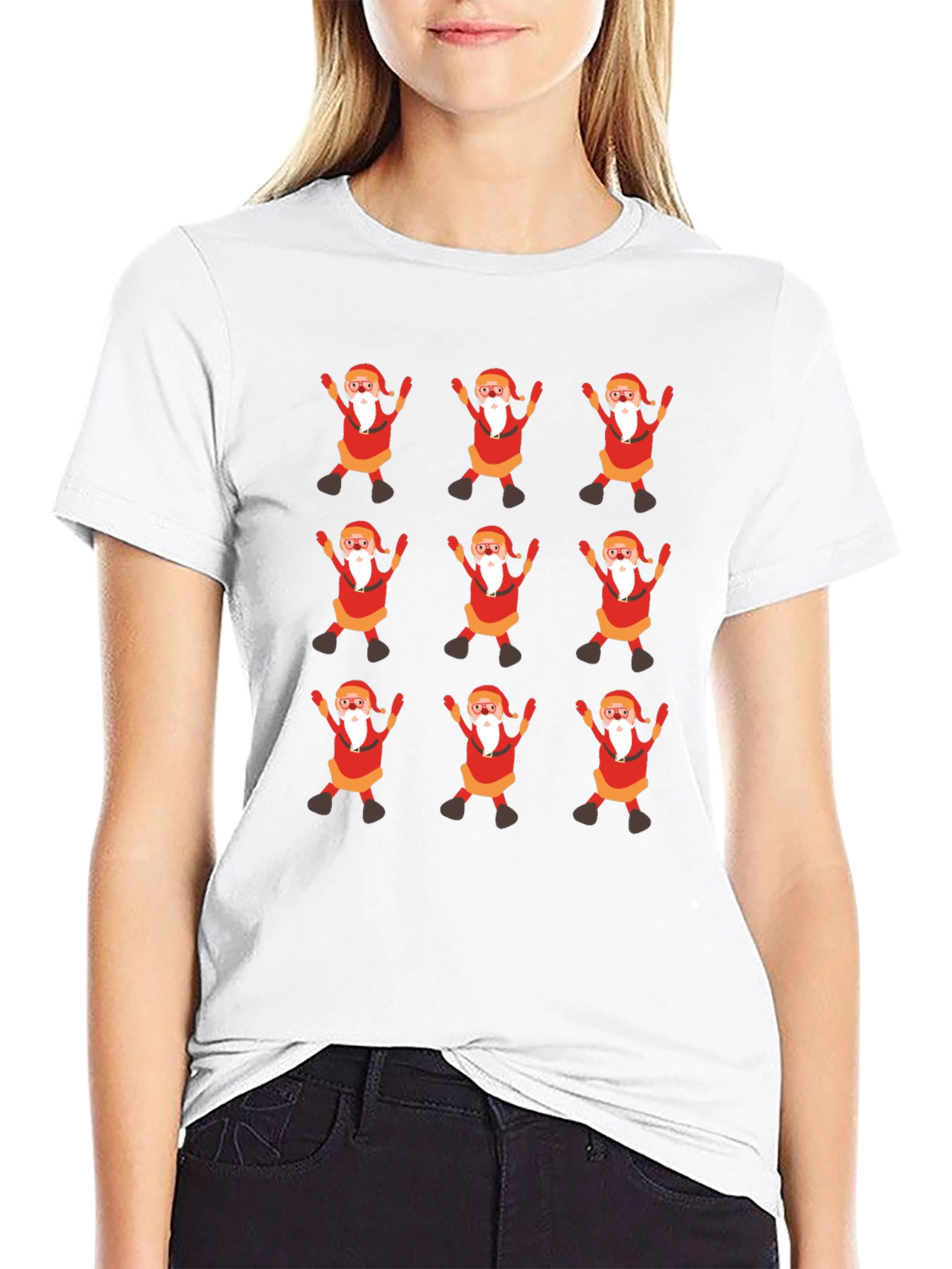 Festive Santa Pattern Black T-Shirt