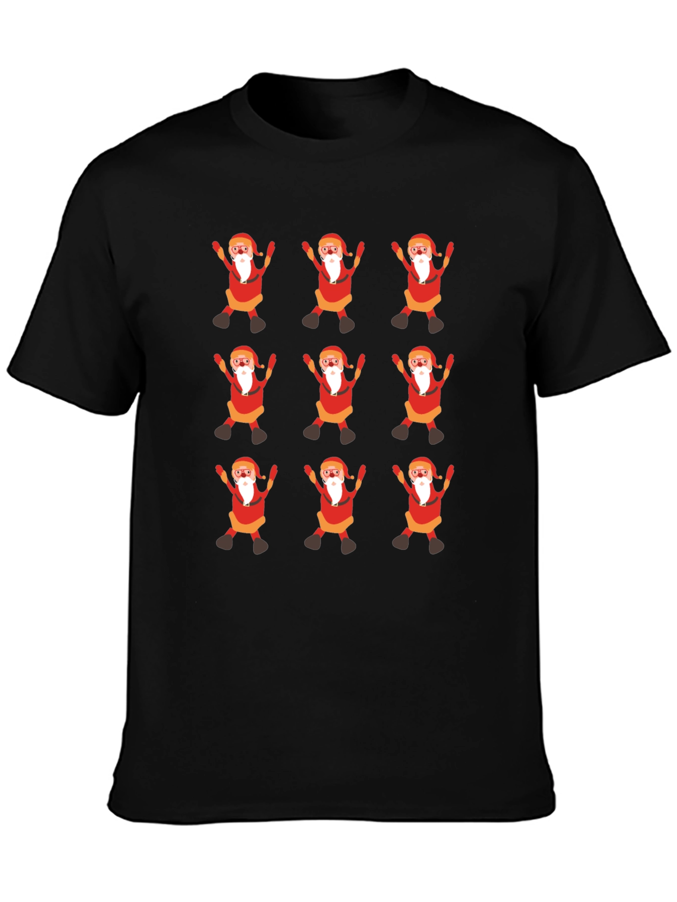 Festive Santa Pattern Black T-Shirt