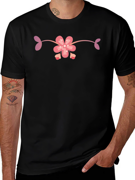 Black T-Shirt with Floral Design