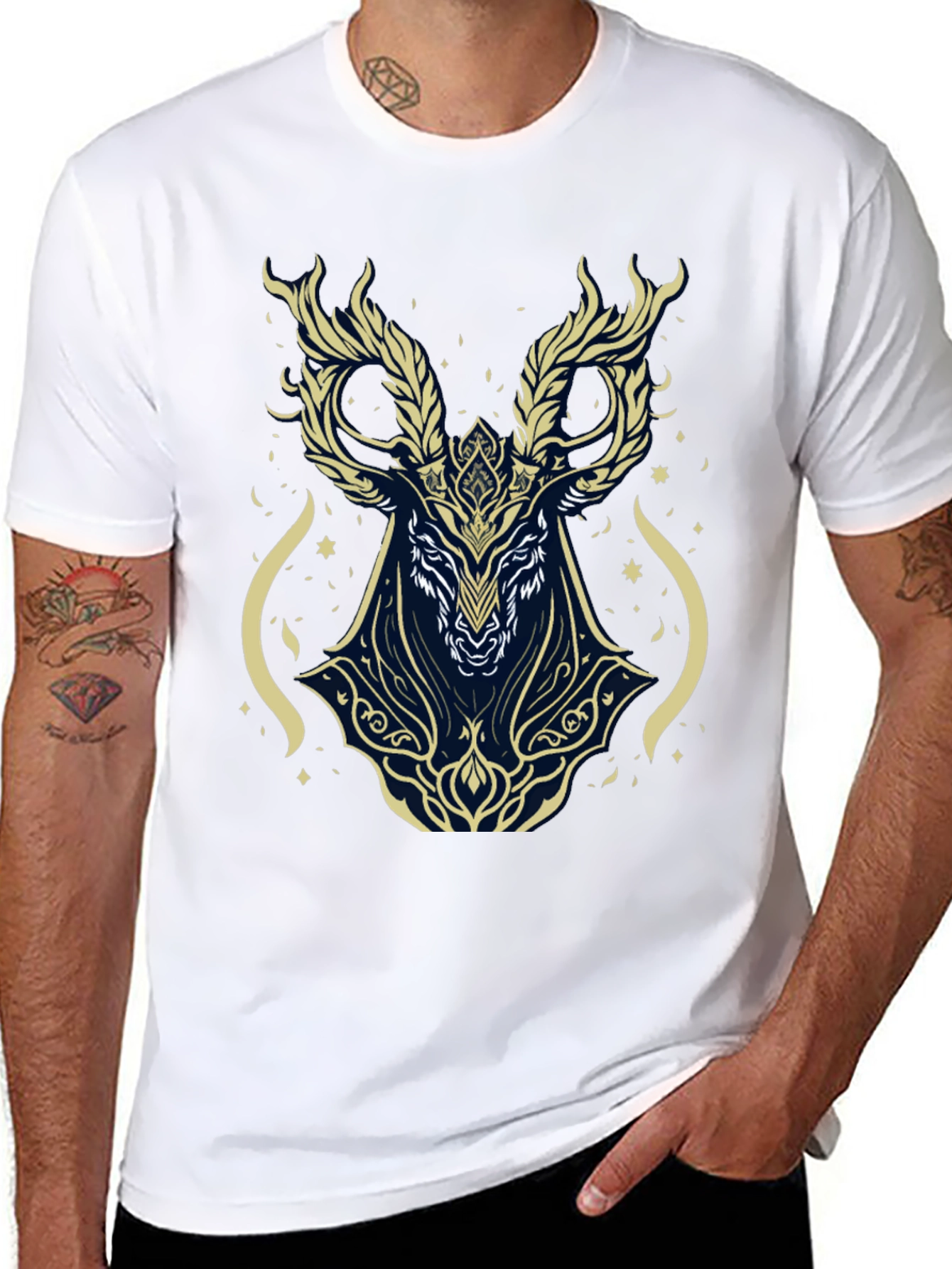 Mystic Deer Graphic Tee - Black Cotton Blend