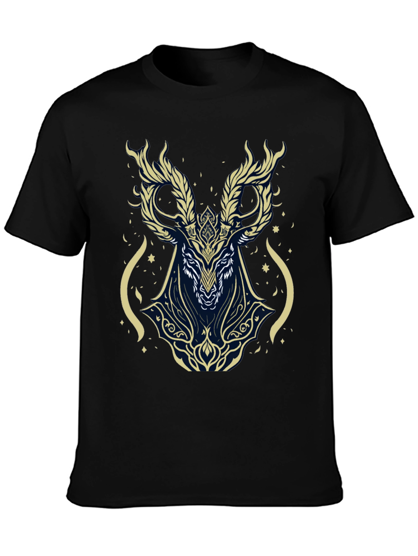 Mystic Deer Graphic Tee - Black Cotton Blend