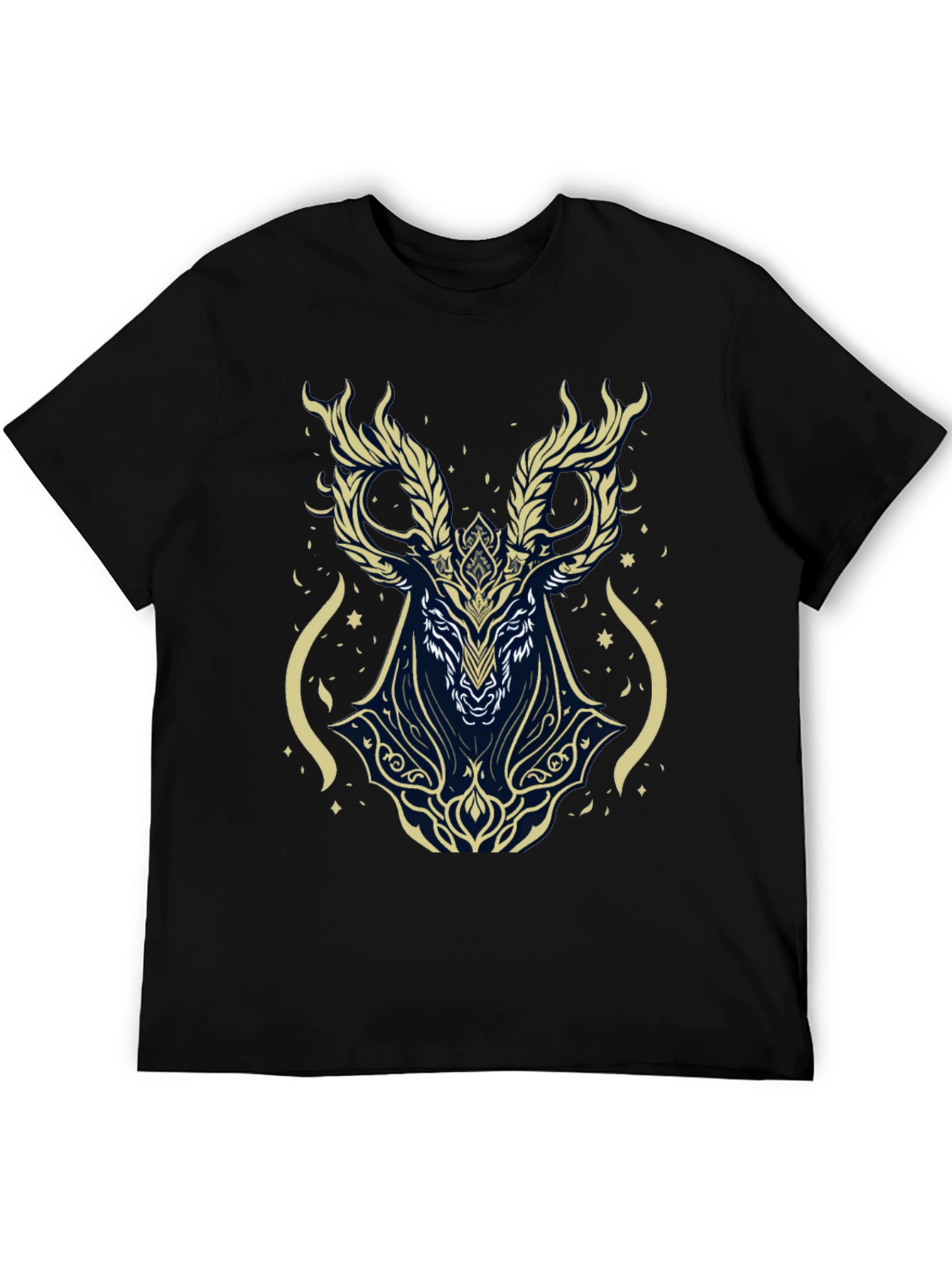 Mystic Deer Graphic Tee - Black Cotton Blend