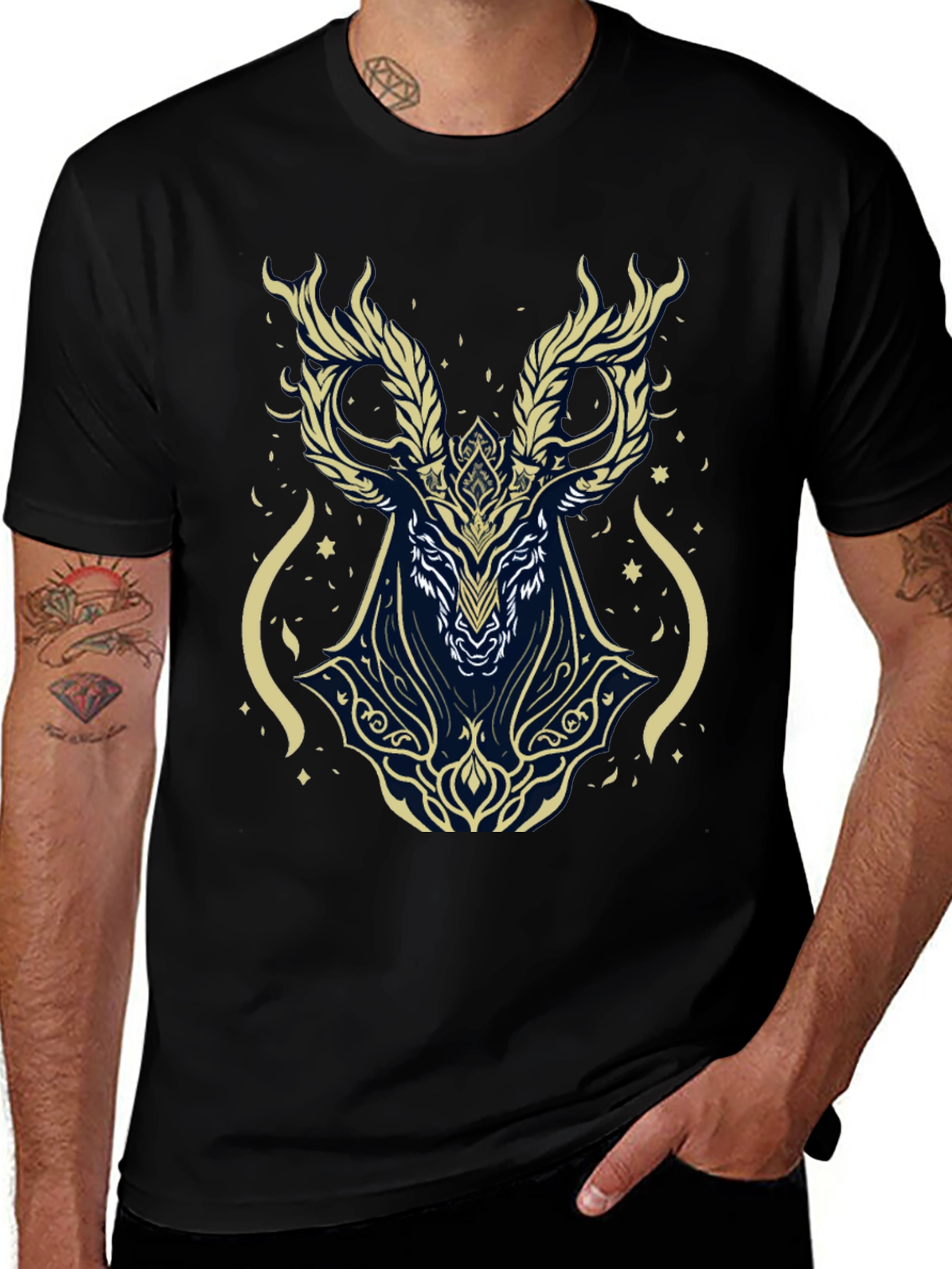 Mystic Deer Graphic Tee - Black Cotton Blend
