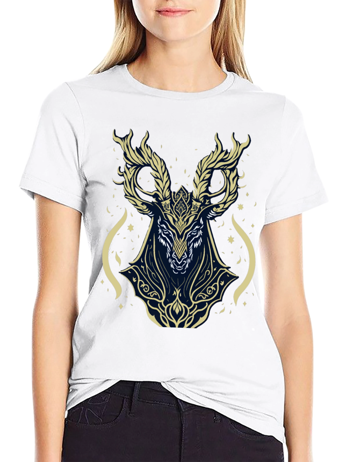 Mystic Deer Graphic Tee - Black Cotton Blend