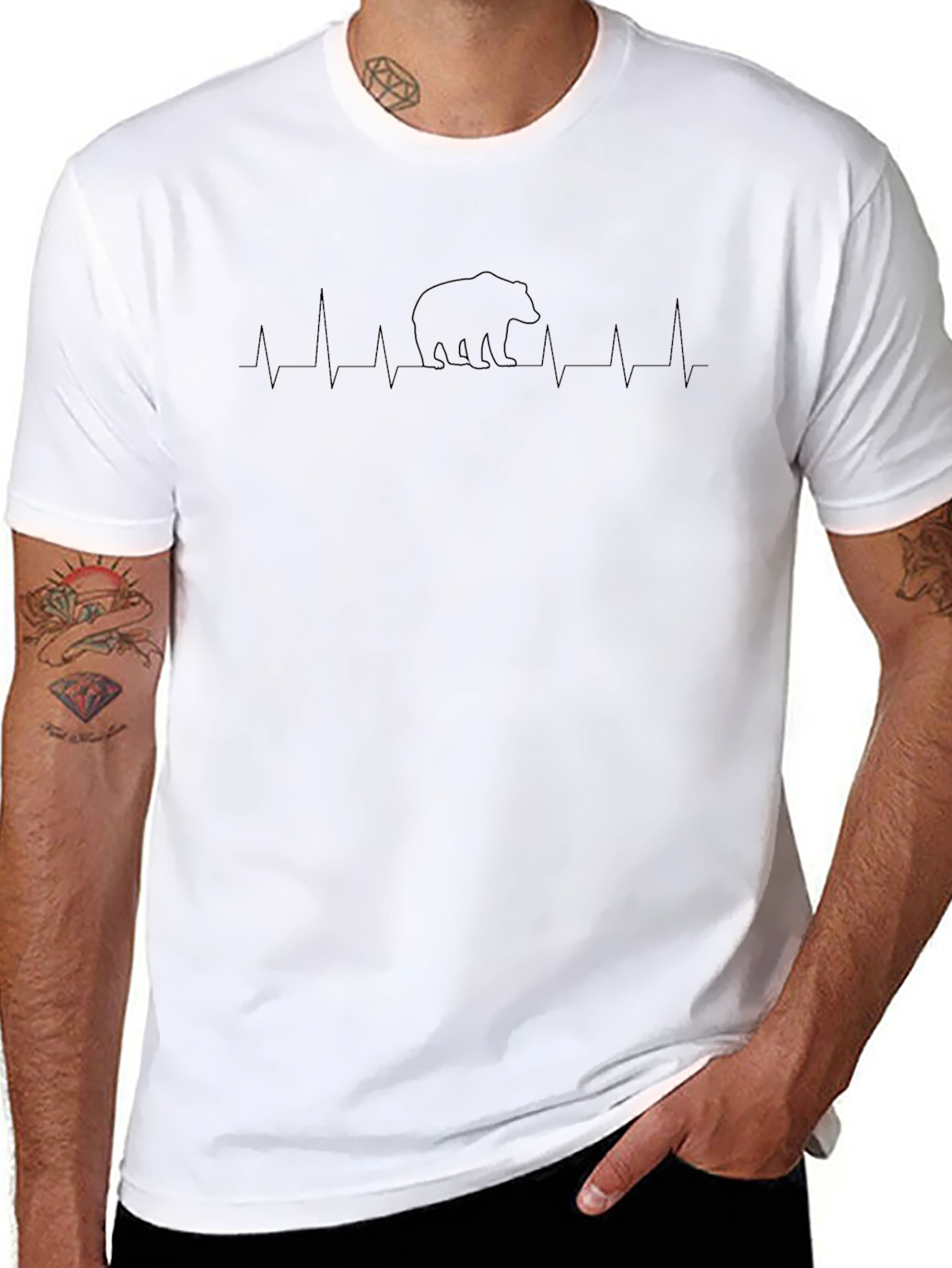Bear Heartbeat Graphic Mens Black T-Shirt