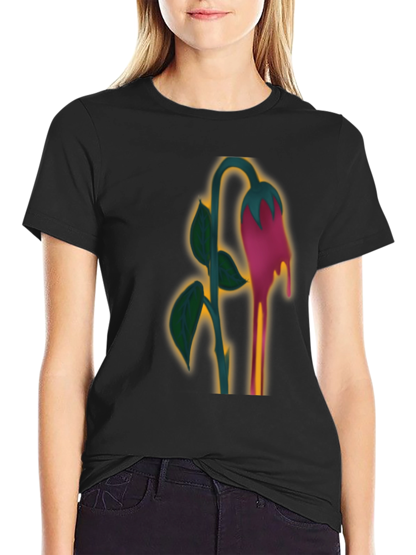 Unique Dripping Flower Graphic T-Shirt