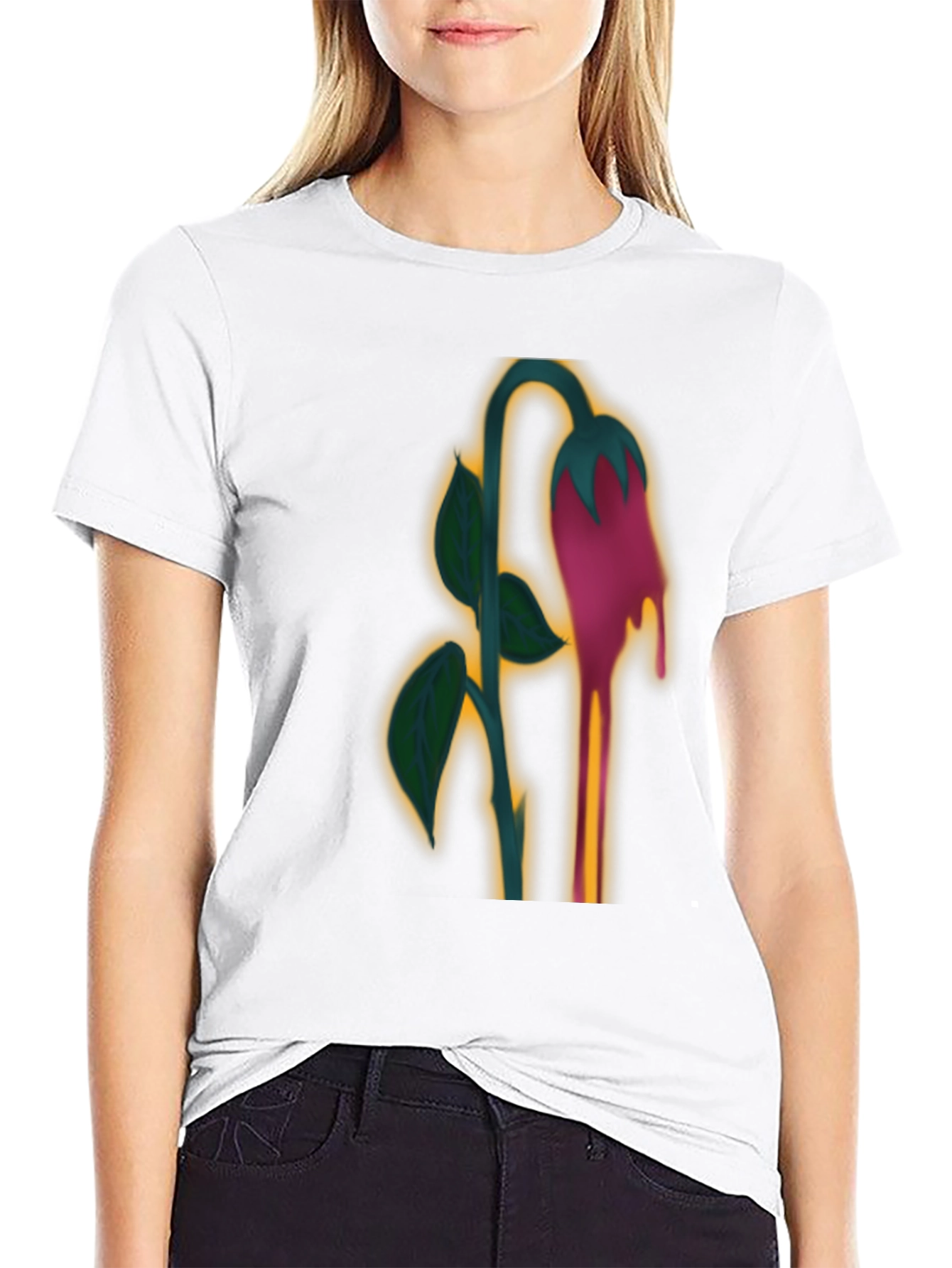 Unique Dripping Flower Graphic T-Shirt