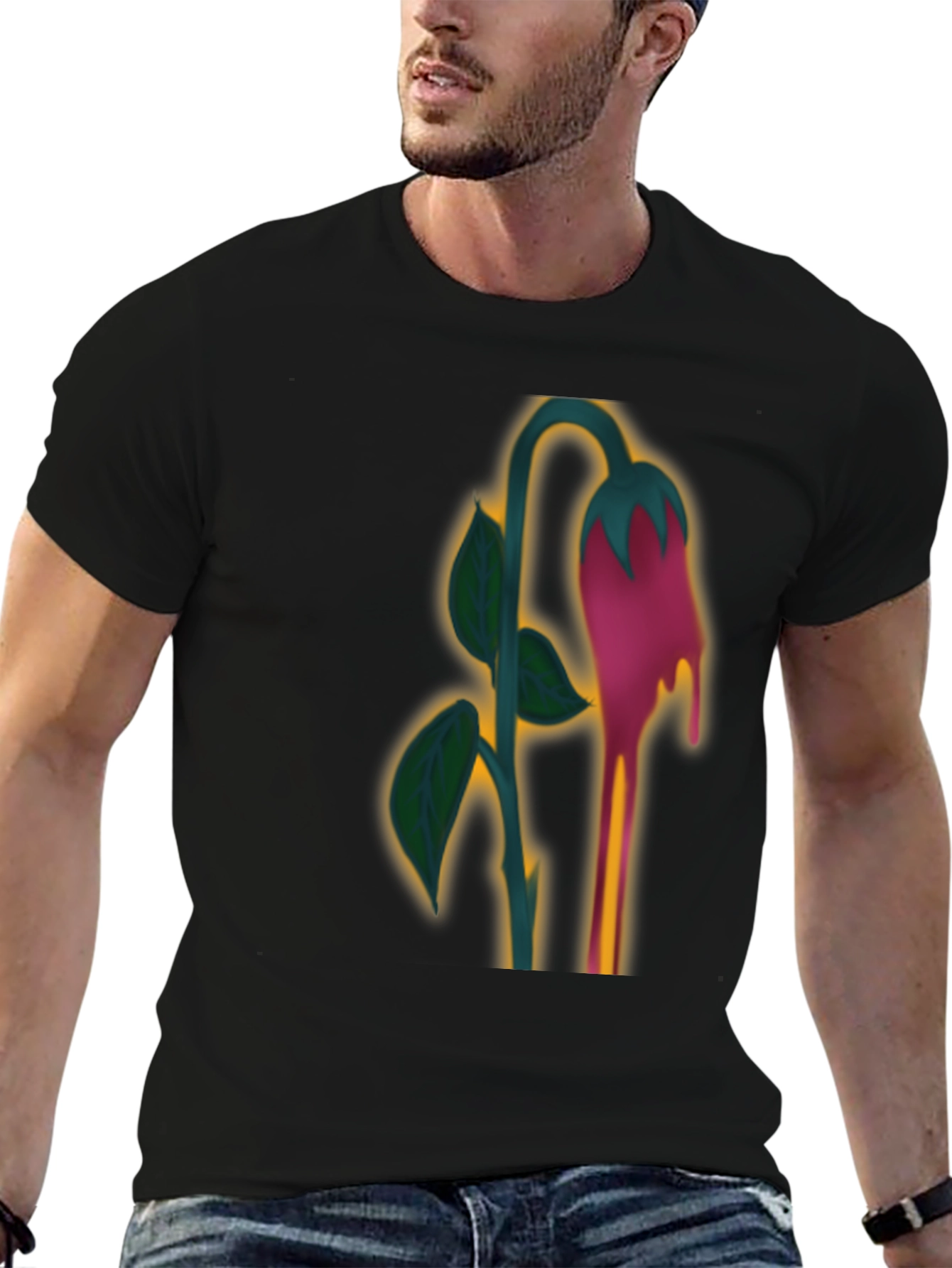 Unique Dripping Flower Graphic T-Shirt