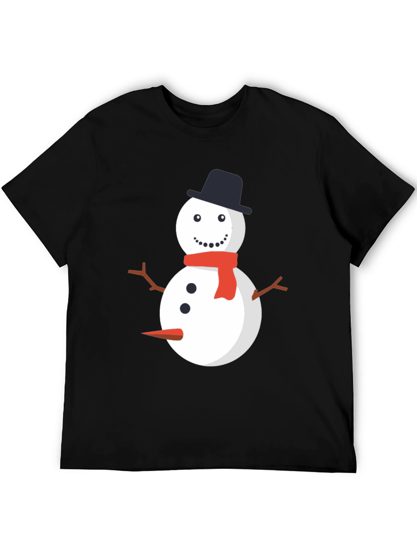 Snowman Graphic Tee - Black Cotton Holiday Shirt