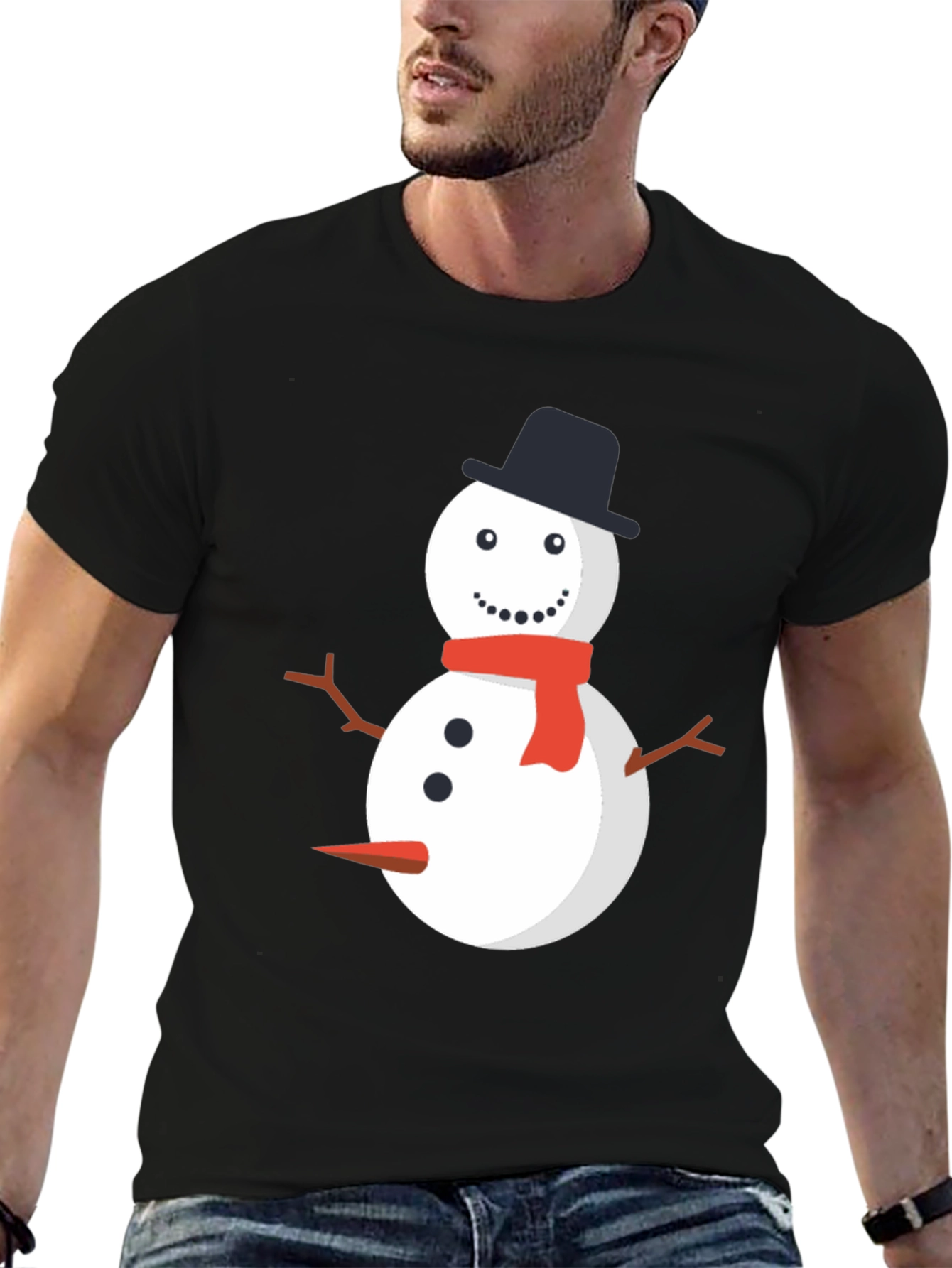 Snowman Graphic Tee - Black Cotton Holiday Shirt