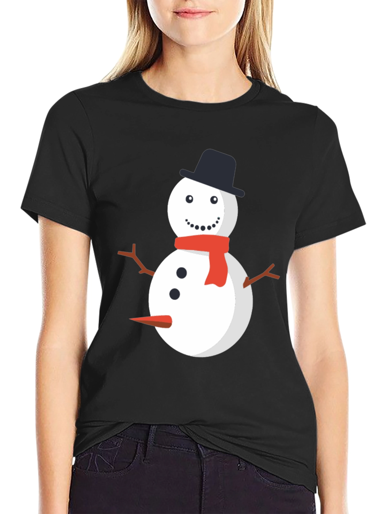 Snowman Graphic Tee - Black Cotton Holiday Shirt