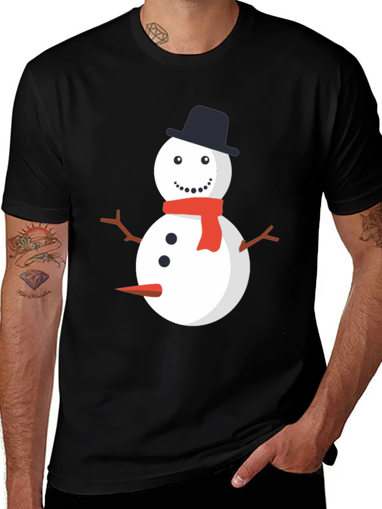 Snowman Graphic Tee - Black Cotton Holiday Shirt