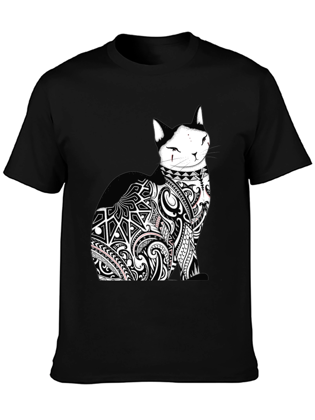 Tribal Tattoo Cat Black T-Shirt