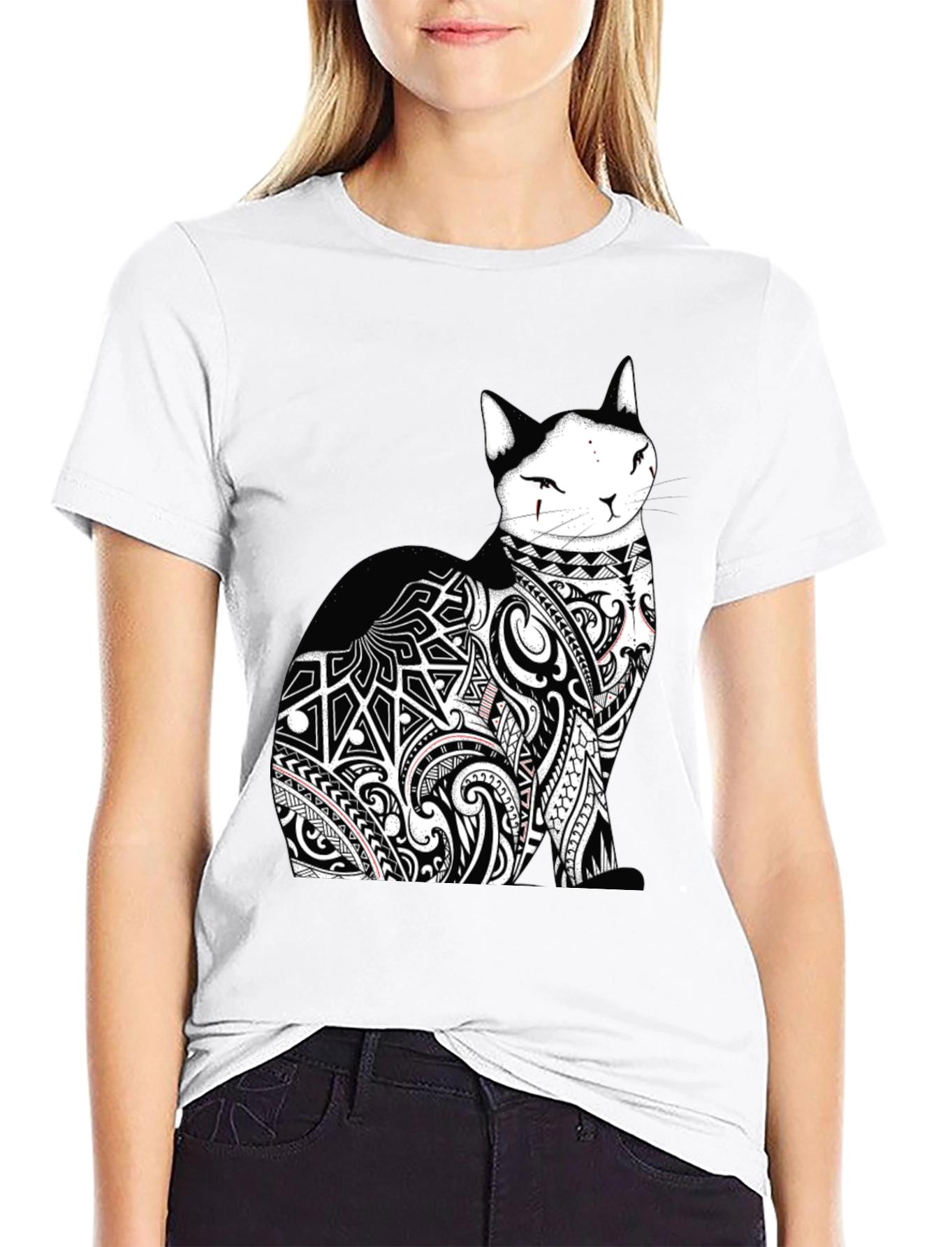 Tribal Tattoo Cat Black T-Shirt