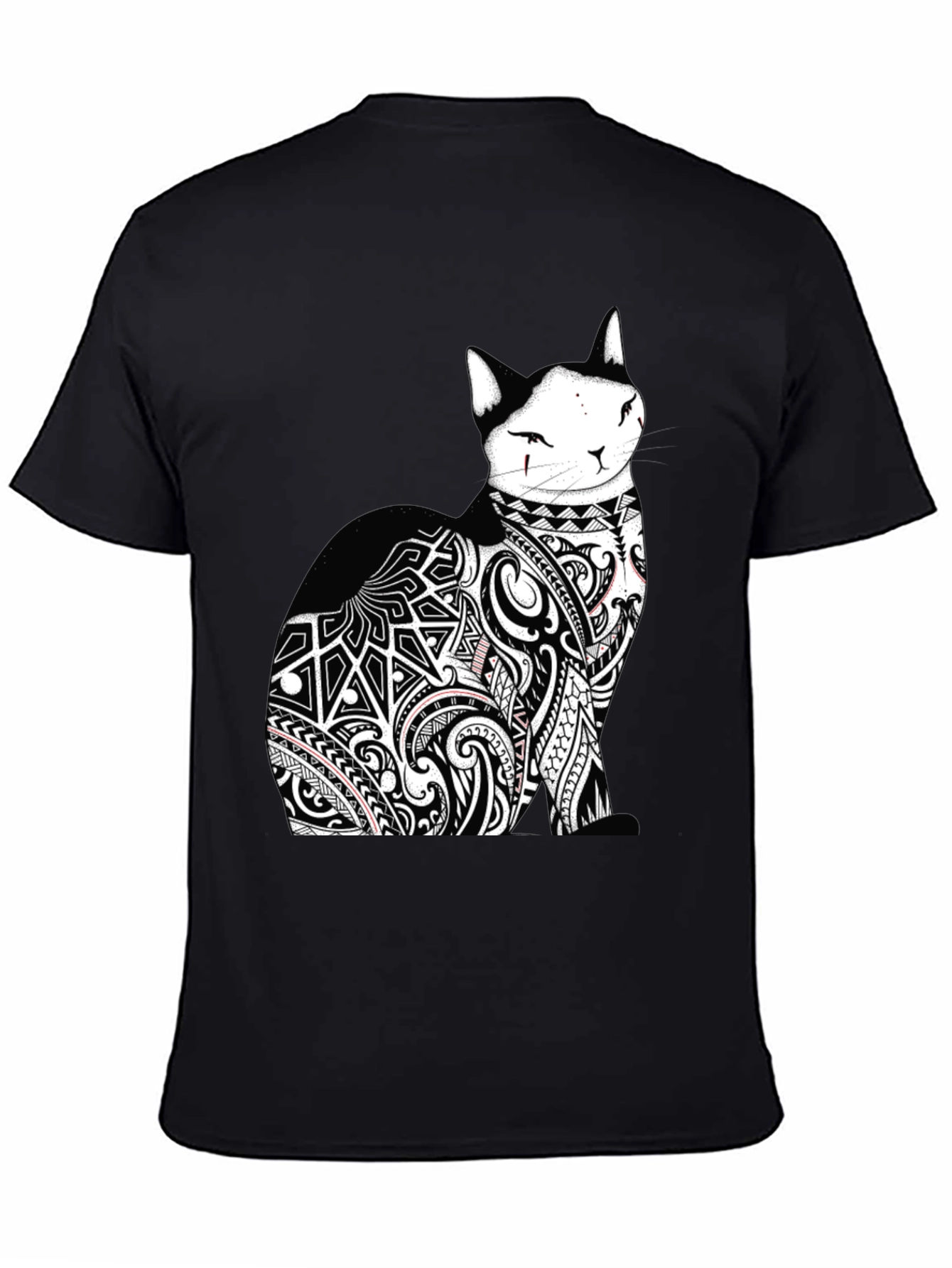 Tribal Tattoo Cat Black T-Shirt