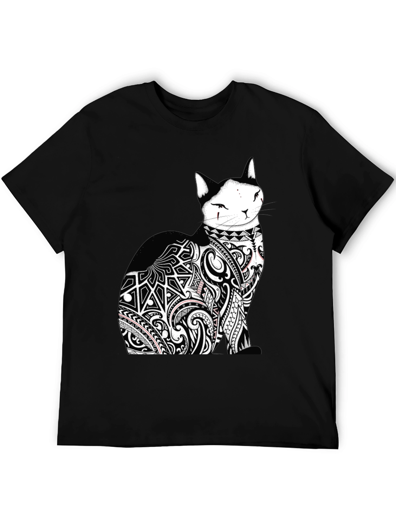 Tribal Tattoo Cat Black T-Shirt