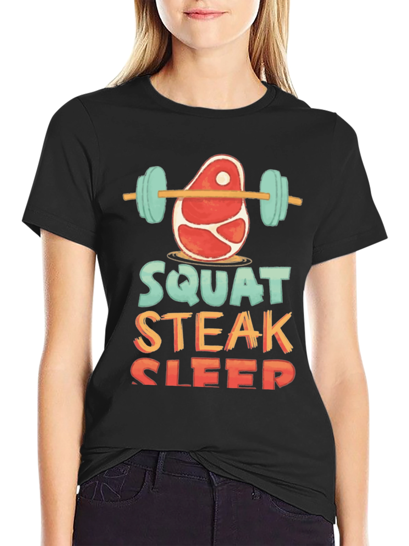 Squat Steak Sleep Graphic T-Shirt Workout Tee