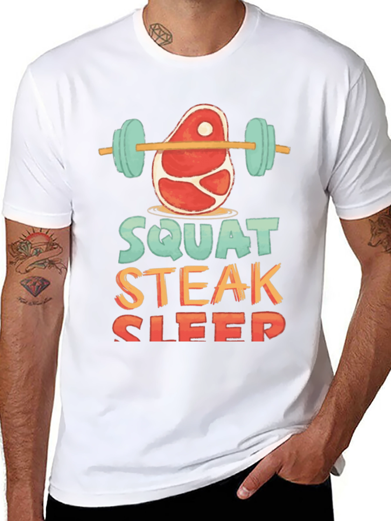 Squat Steak Sleep Graphic T-Shirt Workout Tee